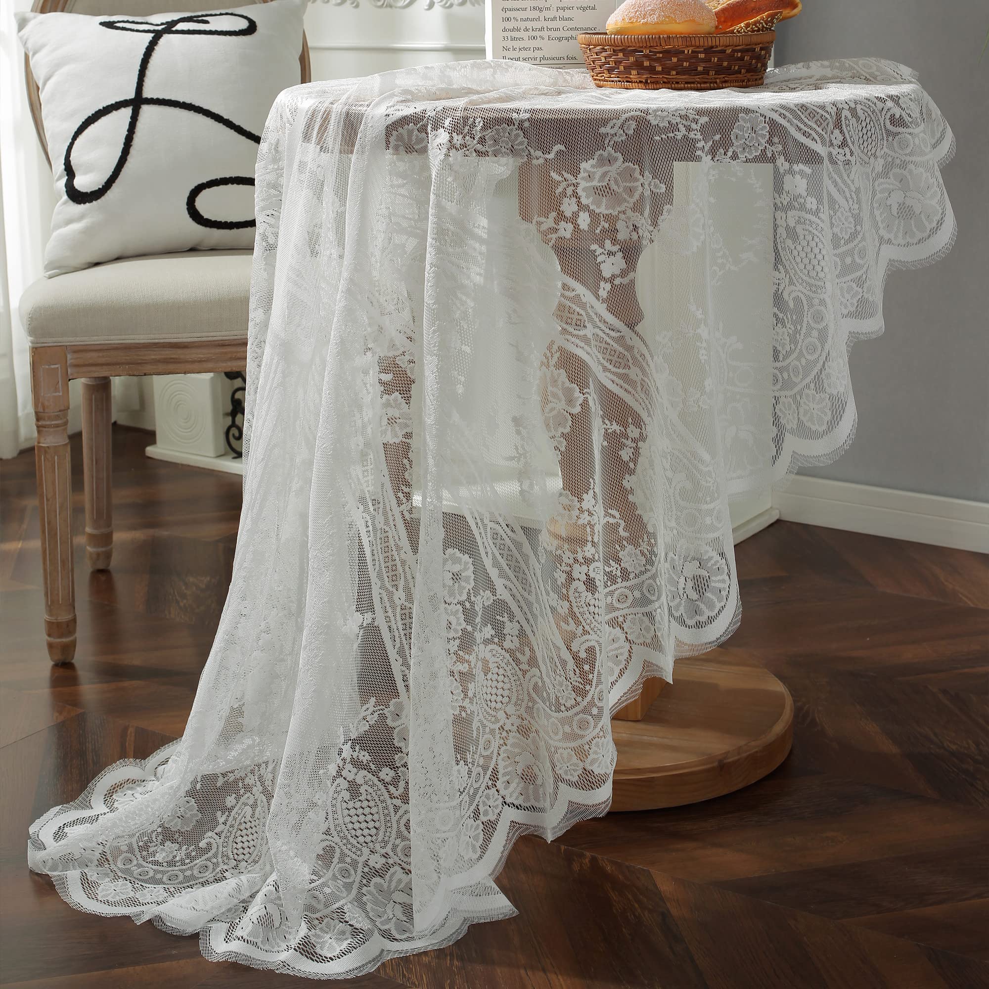 White Lace Tablecloth Embroidered Elegant Floral Patterns Table Cloth Round Overlay Table Cover For Wedding Party Holiday Long D