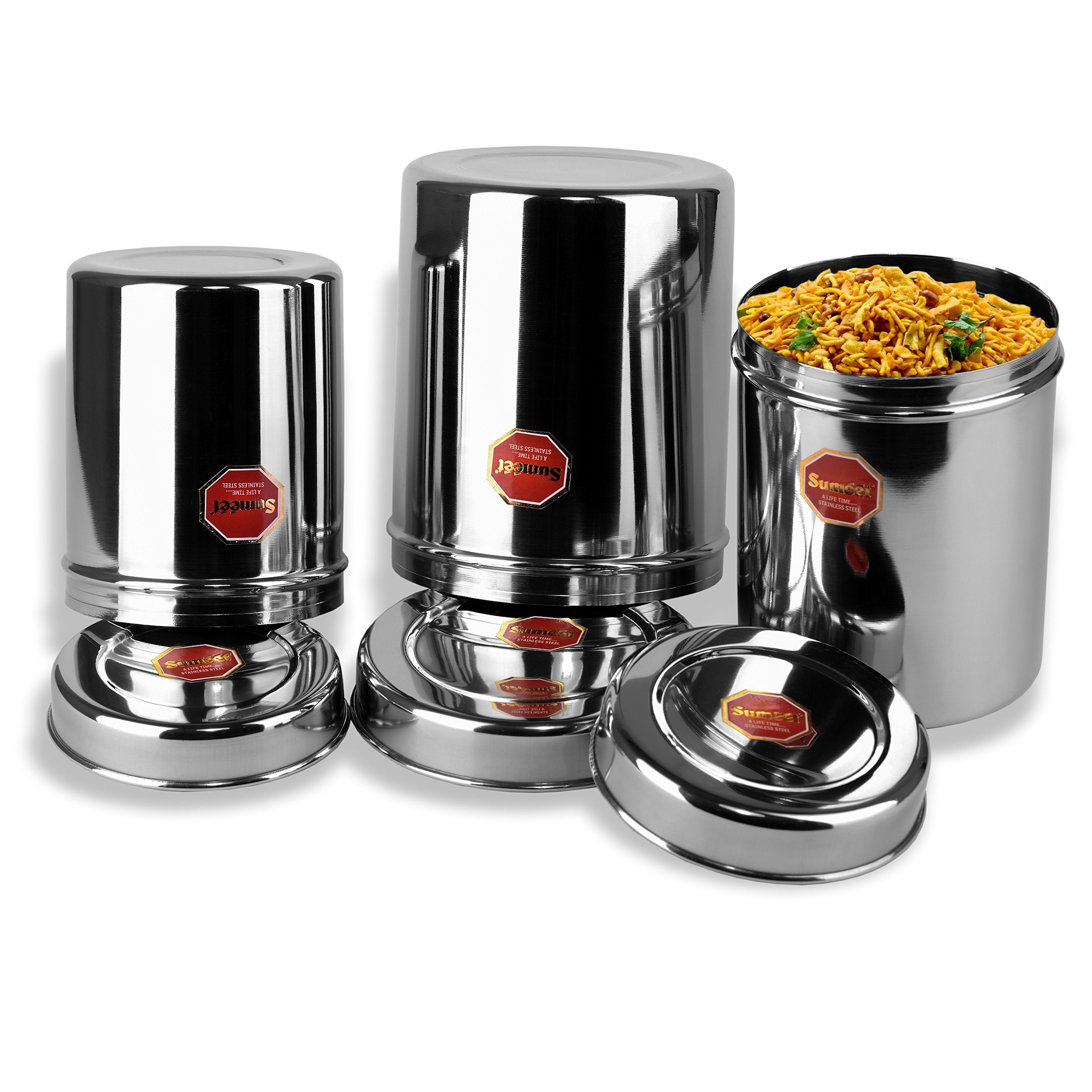 Sumeet Stainless Steel Vertical Canisters/Ubha Dabba/Storage Containers Set Of 3Pcs (No. 10 To No. 12) (900Ml, 1.250 Ltr, 1.6 Lt