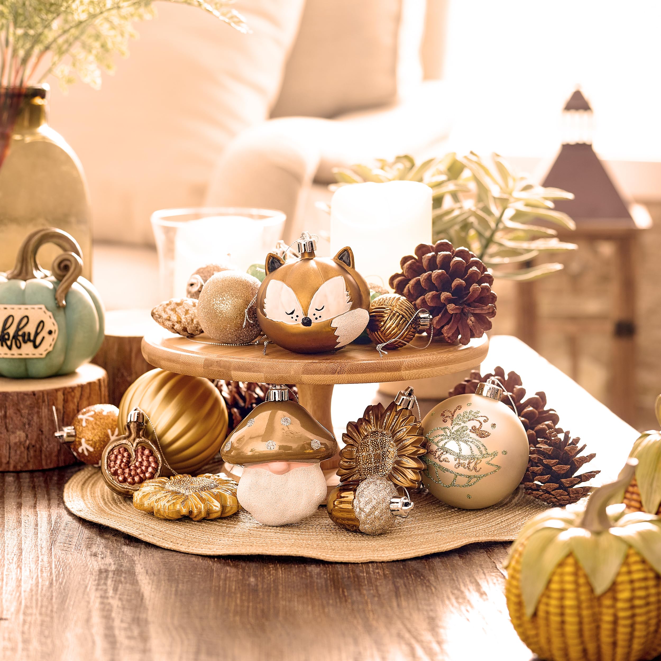 Valery Madelyn Fall Tree Ornaments for Home, 50ct Shatterproof Fall Tree Decorations Orange Hanging Ball Gnome Decor for Harvest