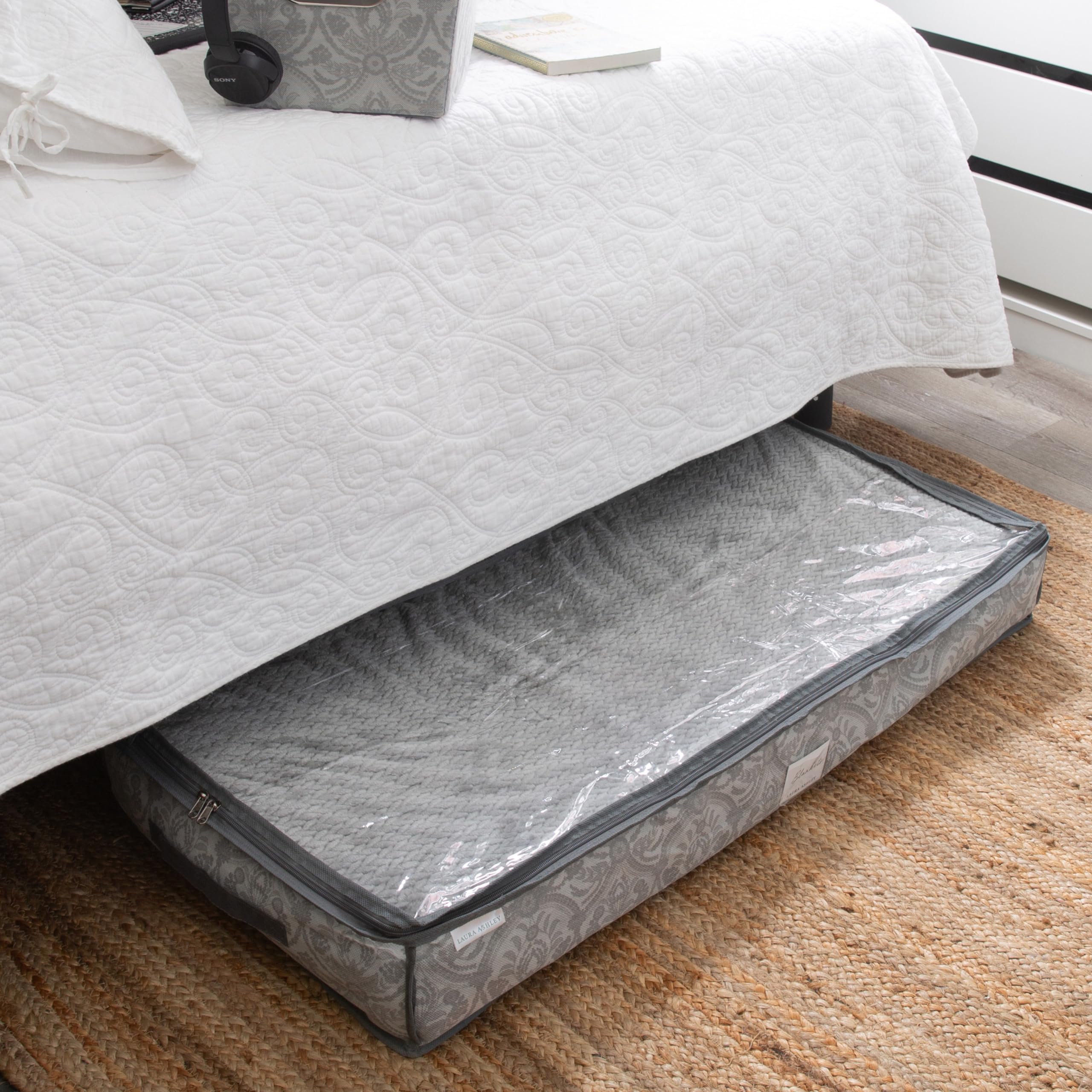 Laura Ashley Non-Woven Bed Storage Bag  Foldable  Bedroom Storage  Zippered Top  Almeida Dove Grey