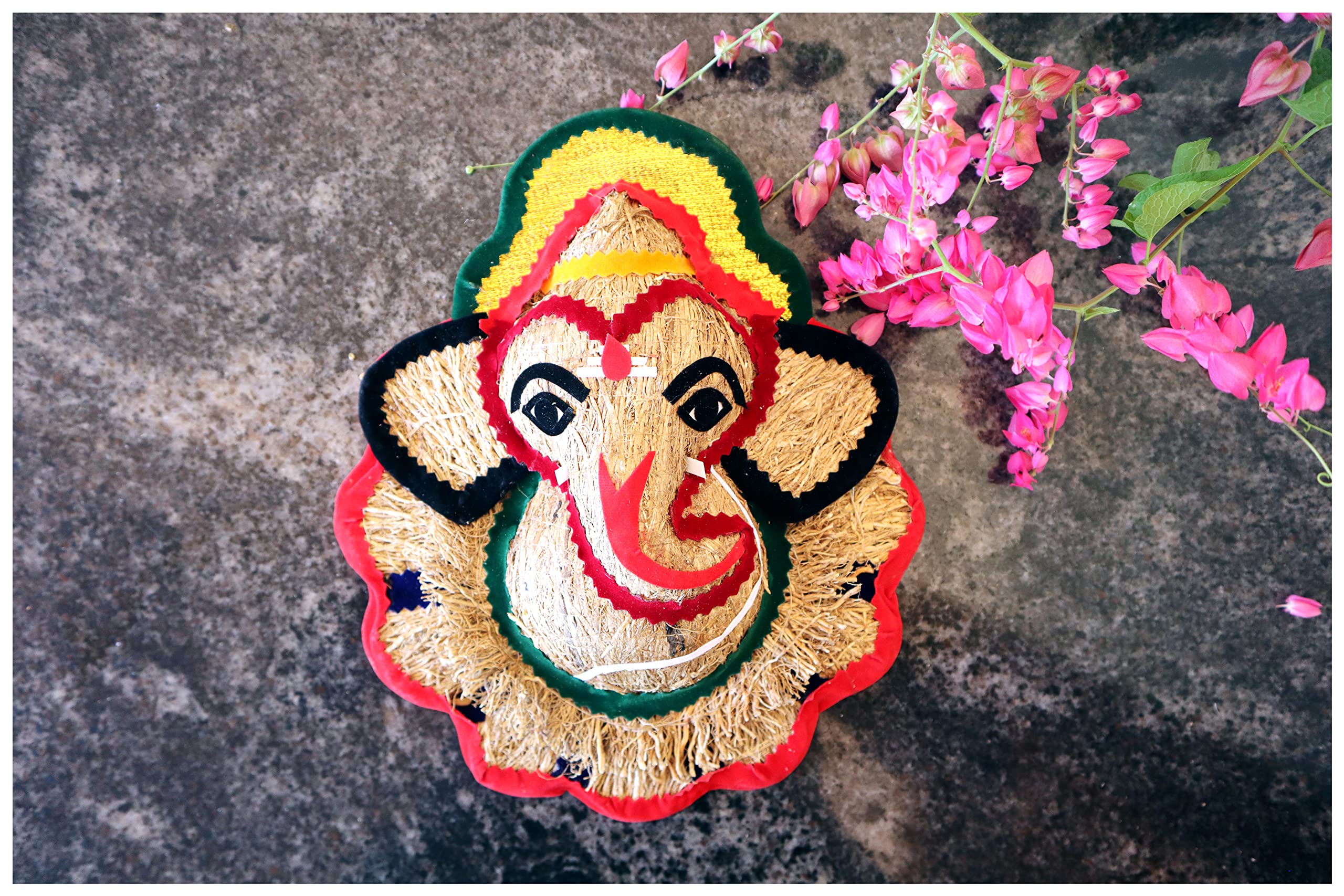 Usira Vetiver Small Flower Lord Ganesha Ji Statue, Ganpati Wall Hanging From Lavancha Root Sculpture Lord Ganesh Idol Lucky Feng
