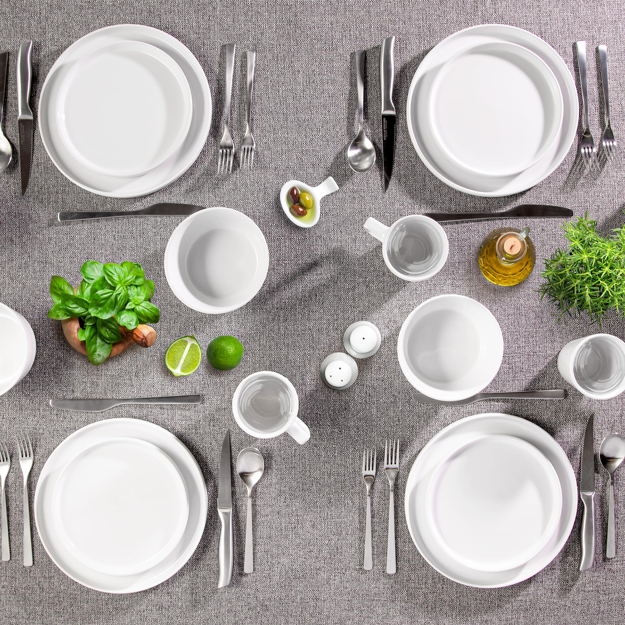 Zulay Kitchen Terra Stoneware Dinnerware Set, Artisanal Ceramic Plates and Bowls Set Crafted at 2300? - Service for 4, Frost Whi