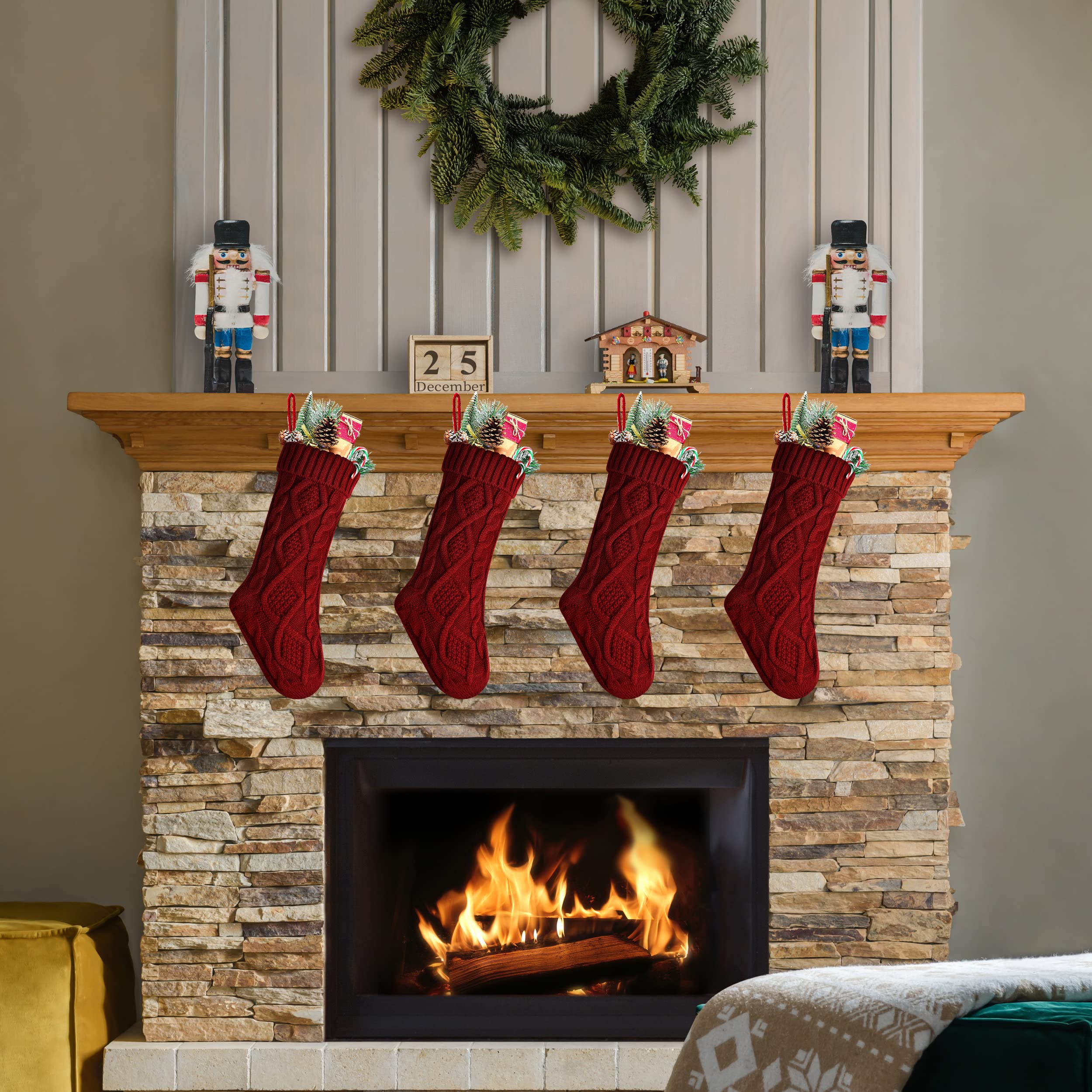 Kunyida 14 4PCS Unique Burgundy Knit Christmas Stockings,Style2