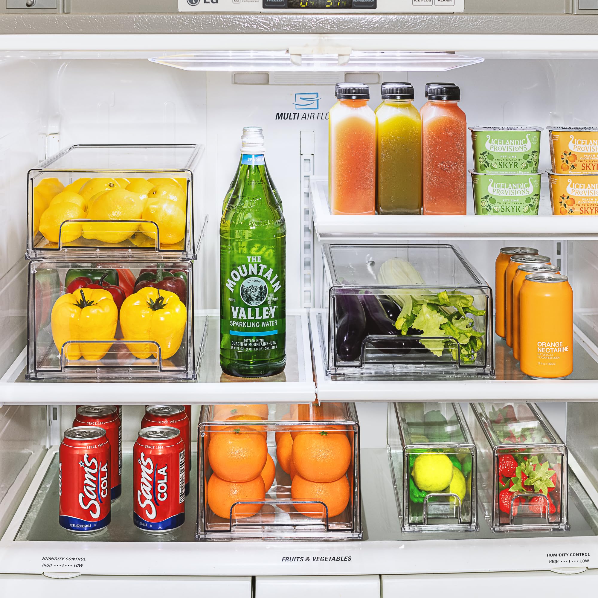 Sorbus Clear Stackable Fridge Drawer Bins - Pull Out Refrigerator Organizer Containers For Kitchen Storage (2 Pack | Medium)