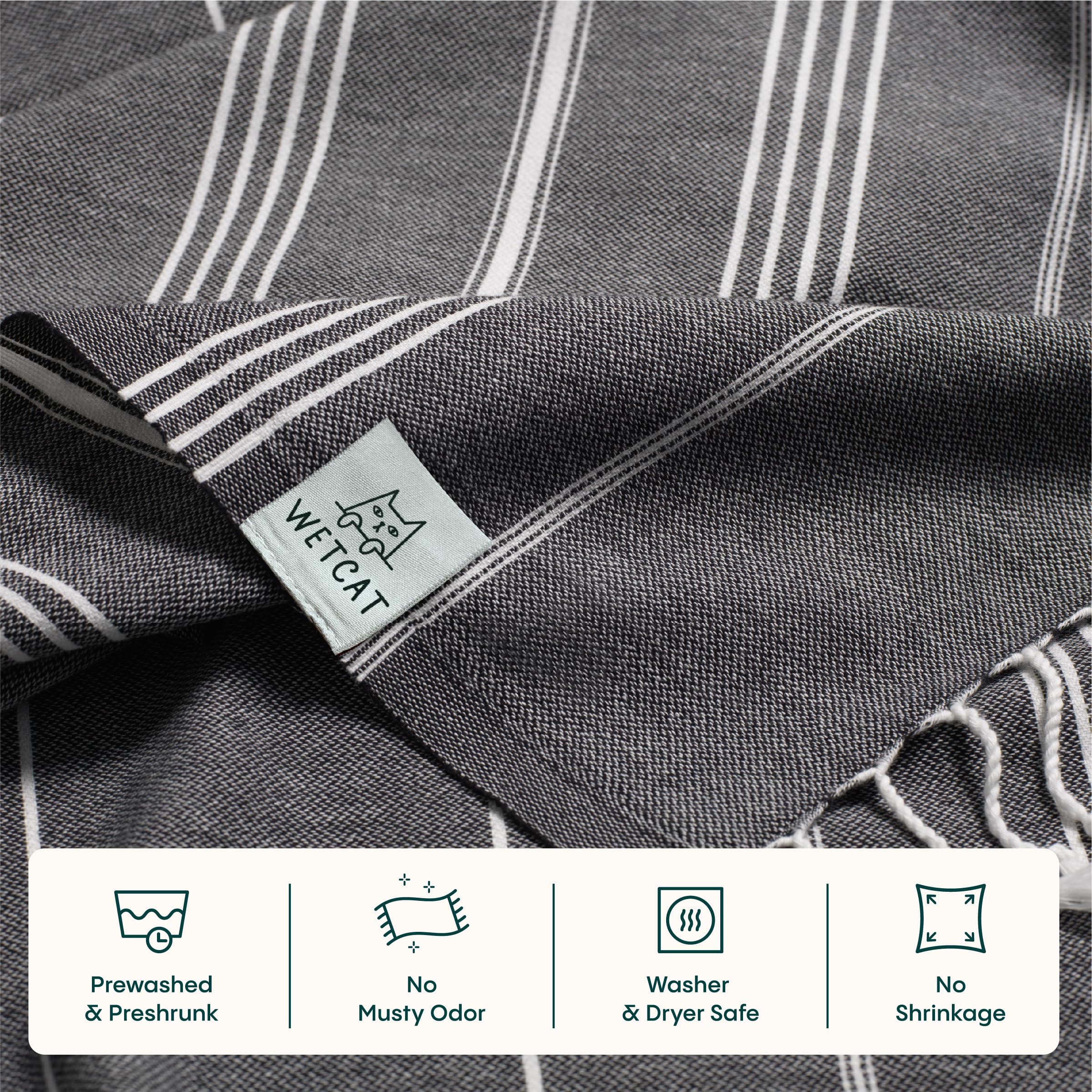 WETCAT Turkish Beach Towel Oversized 38x71 100% Cotton Sand Free Quick Dry Bath Towels Extra Large Turkish Towel Light Travel Towel for Adults Beach Gifts Beach Accessories - Black