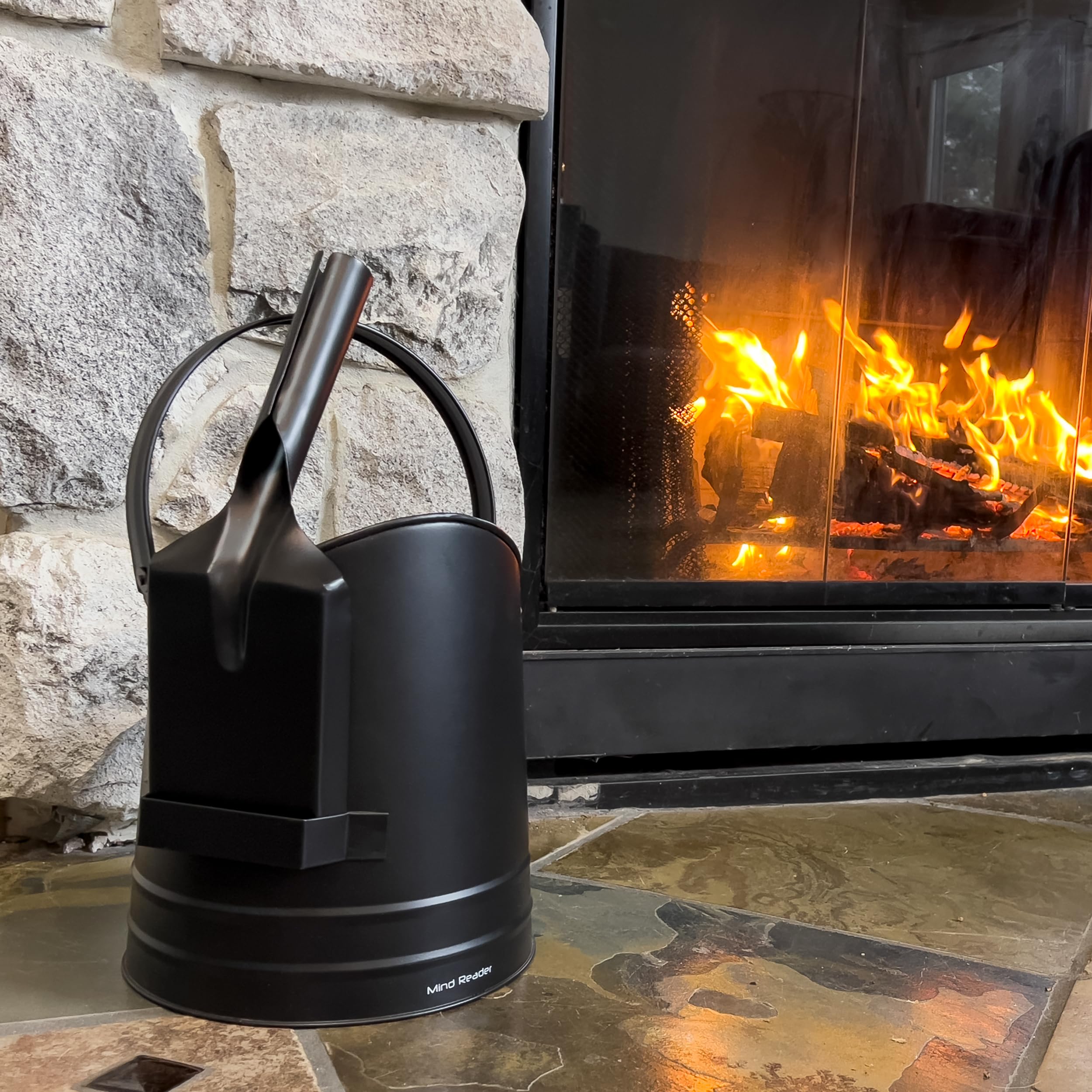 Mind Reader Fireplace Ash Bucket And Shovel, Wood Stove, Fireplace Accessories, Metal, 10''L X 10''W X 11.25''H, 2 Pcs, Black
