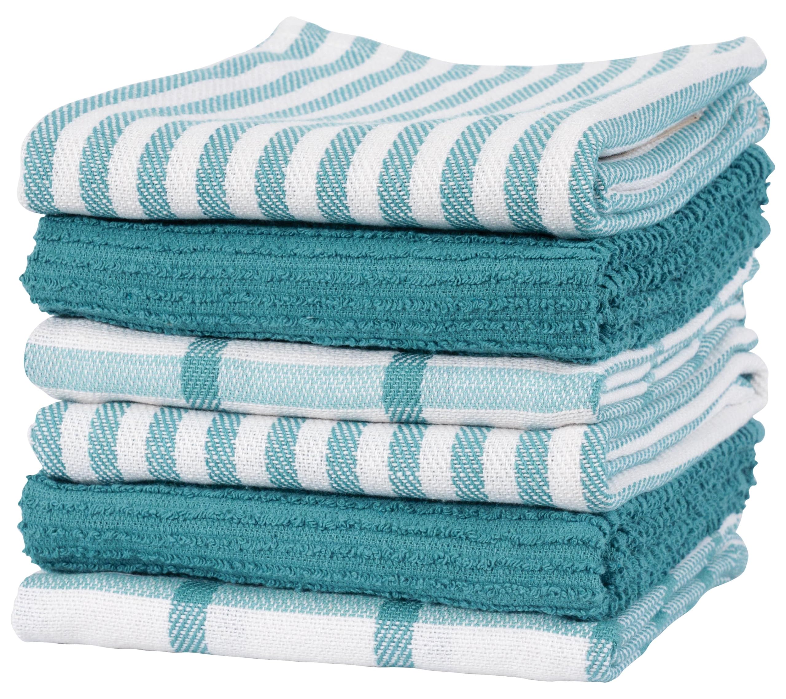 Kaf Home Premium Kitchen Towels (18'' X 28'', 6 Pack), Large 100% Cotton, Flat & Terry Absorbent Dish Towel Set (Teal)