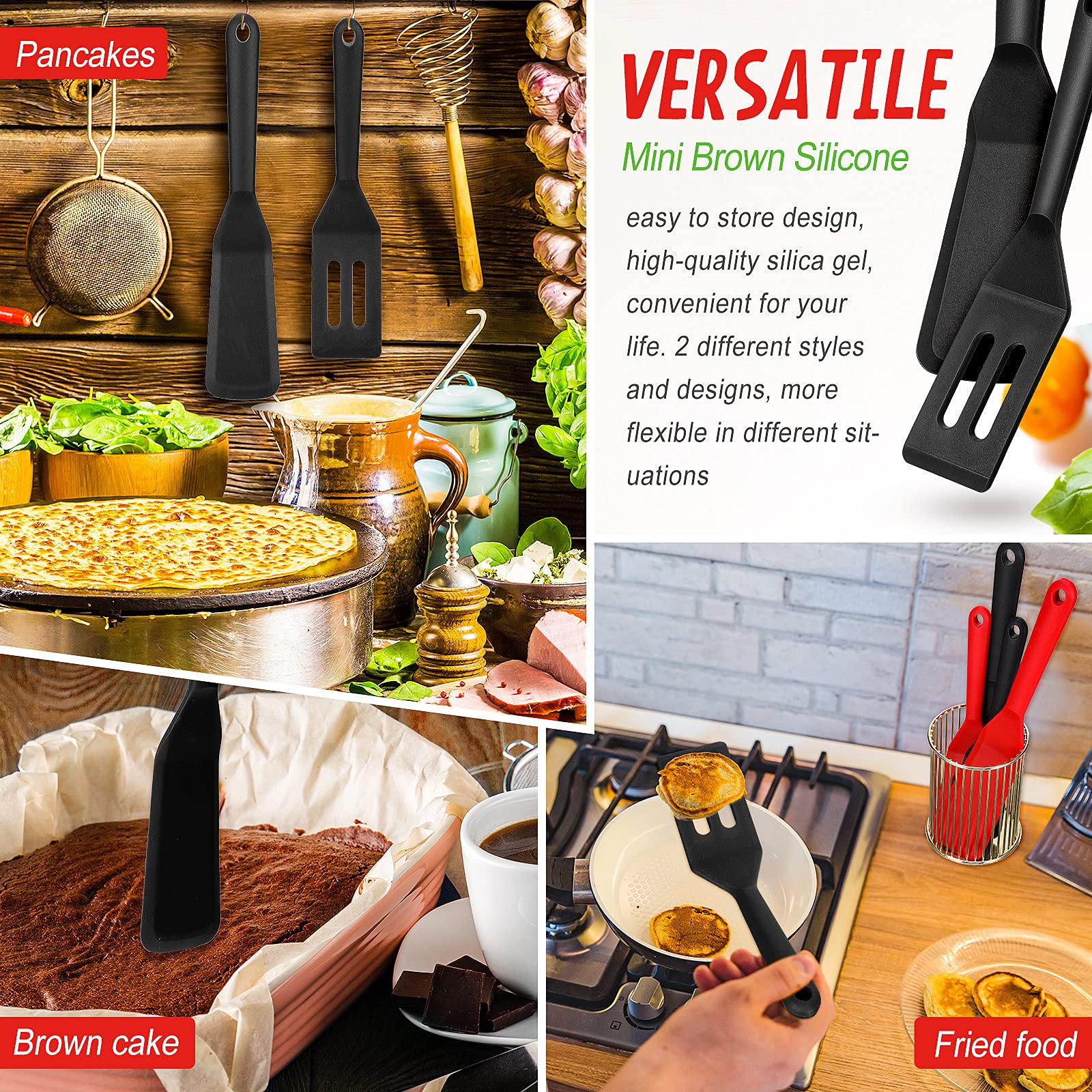 2 Pieces Mini Brownie Serving Spatula Set, Flexible Nonstick Silicone Serve Turner Slotted Cookie Spatula Silicone Square Spatul