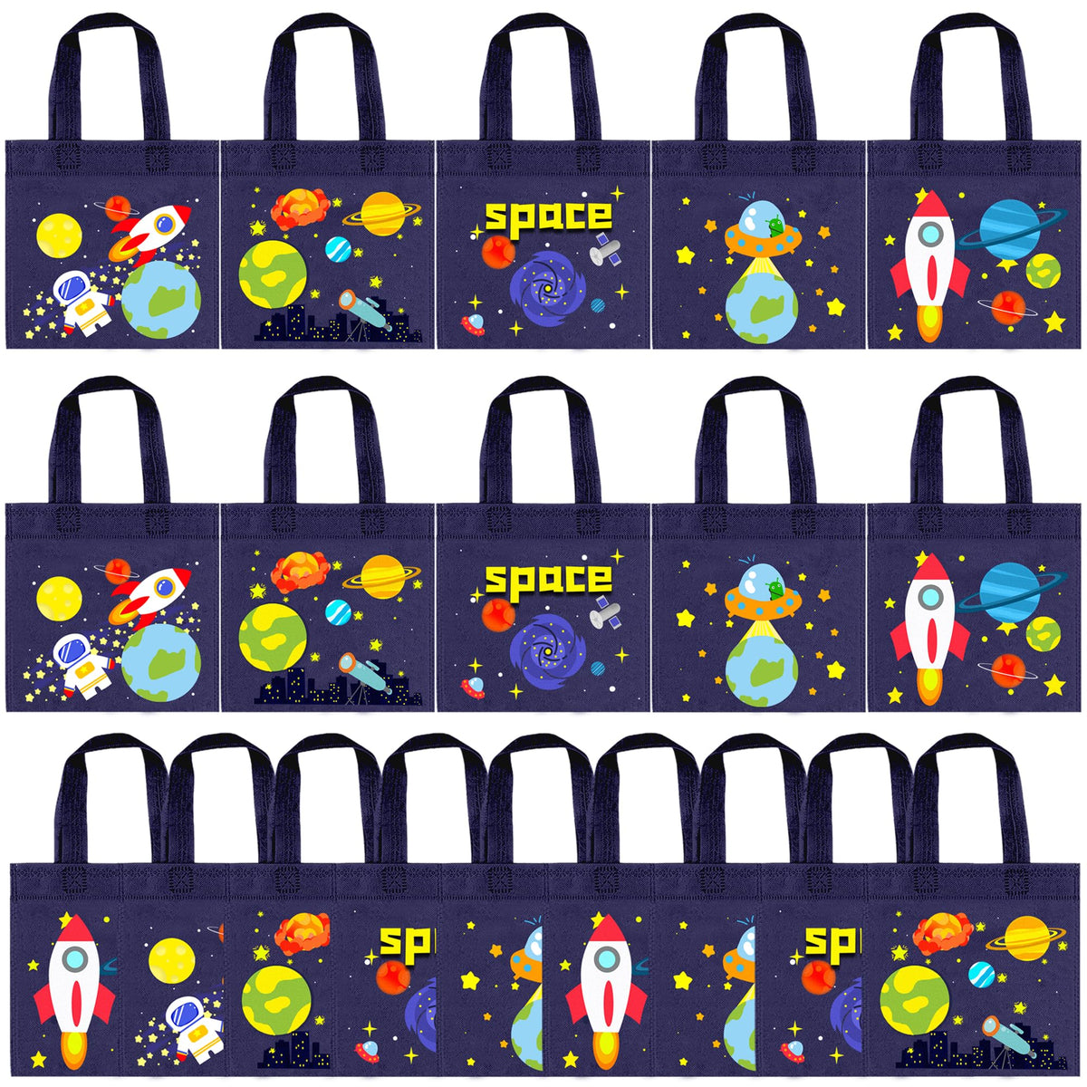 Banballon 20 Pcs Outer Space Party Favor Bags Space Non-Woven Gift Bags Treat Gift Bags For Kids Birthday Party Outer Space Them