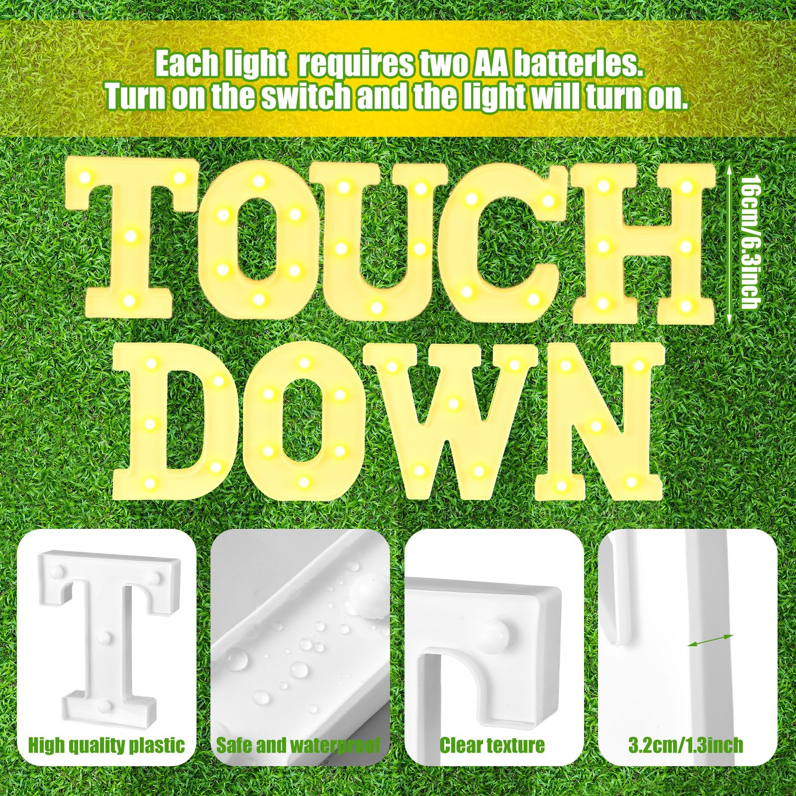 Honoson 9 Pcs Football Party Decorations 'touchdown! ' LED Lights Sign Rugby Theme Sports Neon Sign Lights Table Decoration for