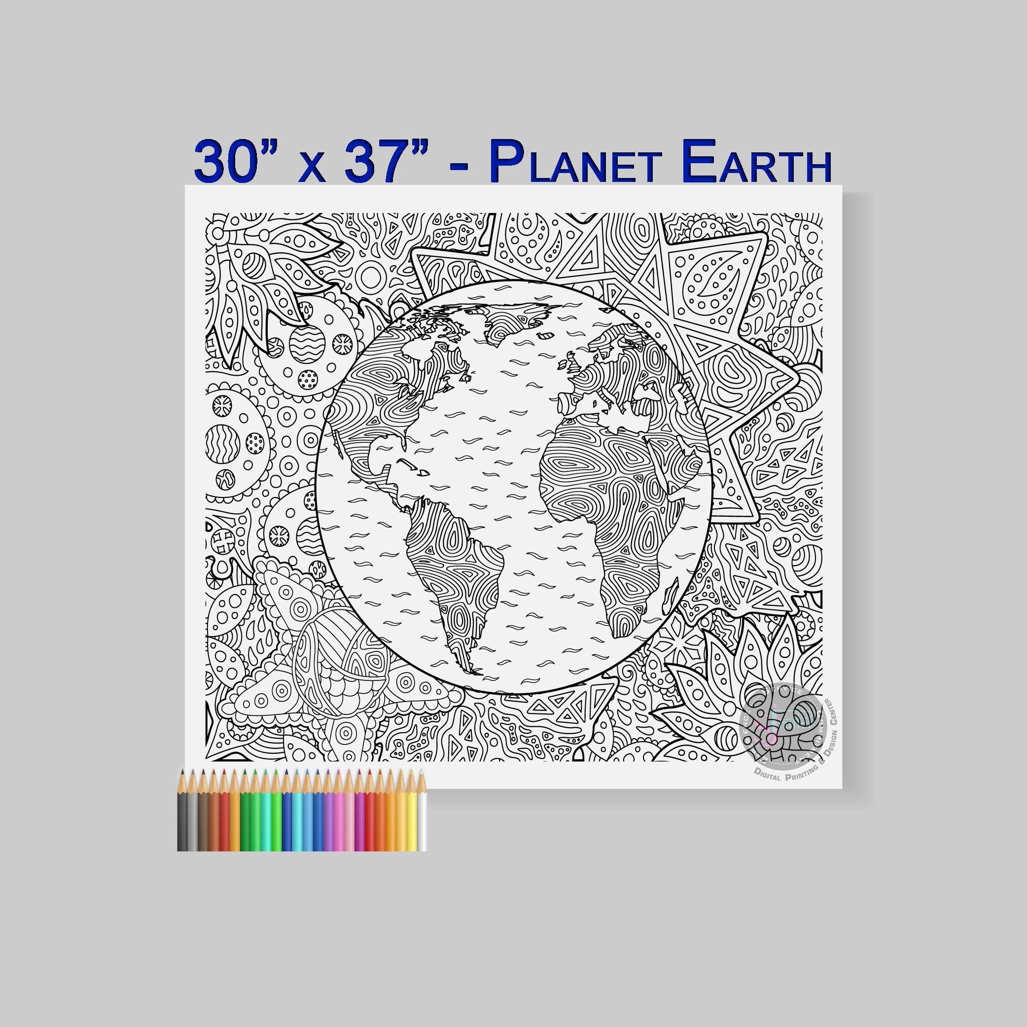 SJPRINTER Giant Coloring Poster for Kids and Adults - Great for Care Facilities  Schools  Group and Family Activities (Planet Earth  30'' x 37'')