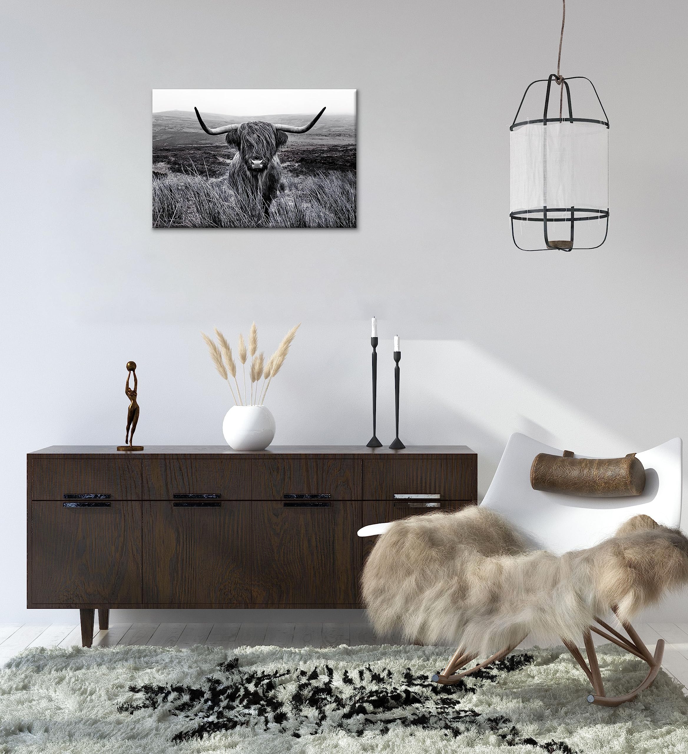 Highland Cow Wall Art Canvas Black And White Artwork Canvas Picture Highland Cow Prints Paintings Wall Decor Framed For Living R