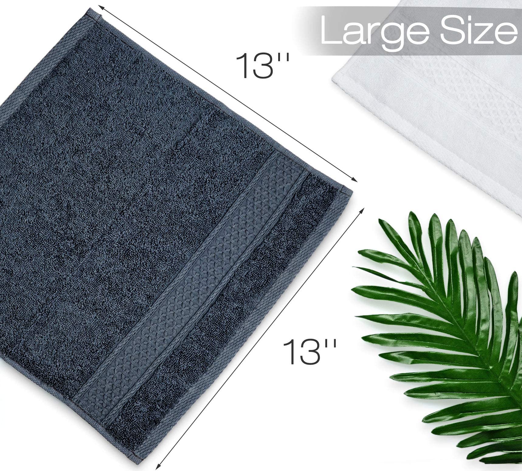 Cleanbear Extra Soft Wash Cloths Washcloths Set 6-Pack 13 X 13 Inches, Highly Absorbent Facecloths (Dark Gray & White)