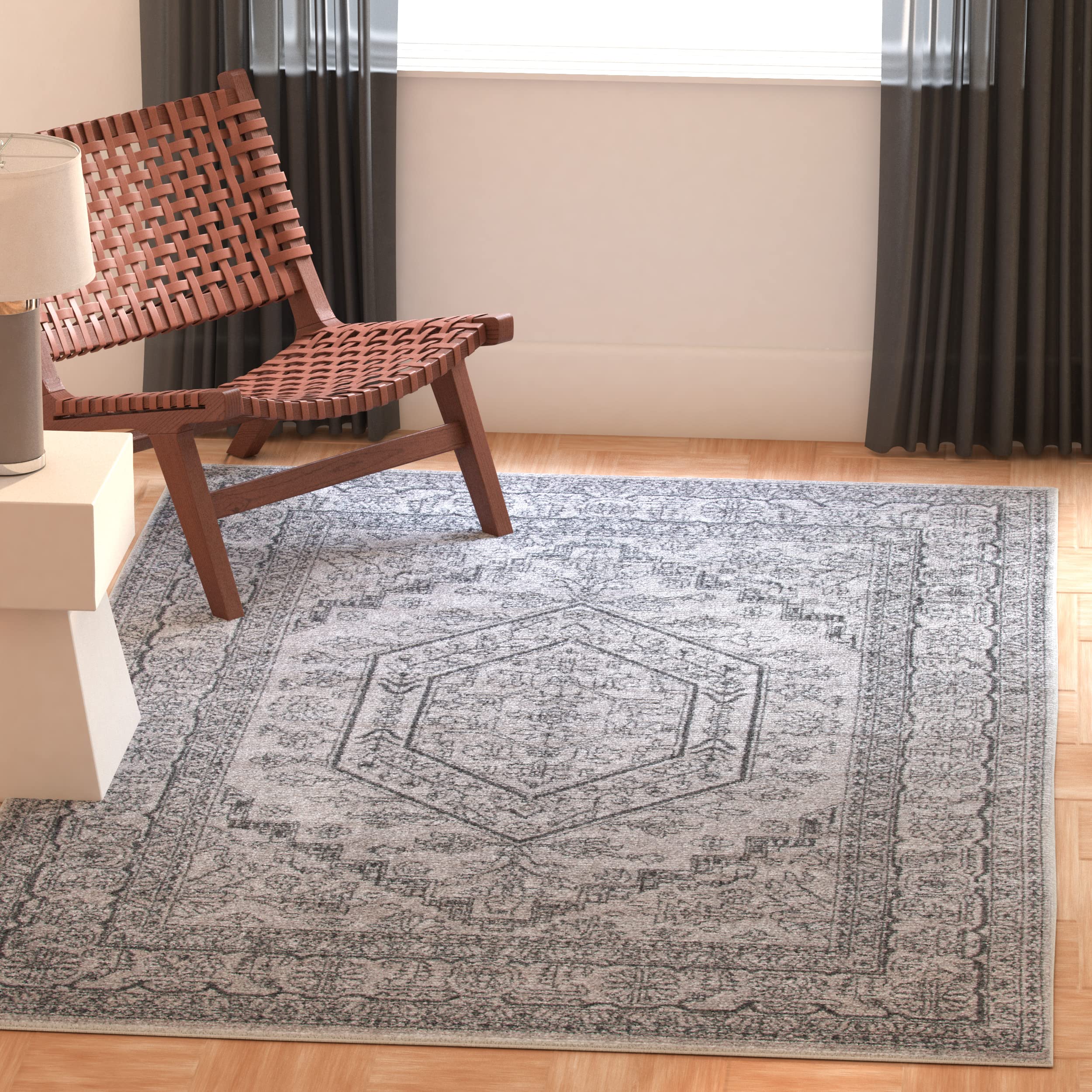 SAFAVIEH Adirondack Collection Accent Rug - 3 x 5, Light Grey & Dark Grey, Oriental Medallion Design, Non-Shedding & Easy Care