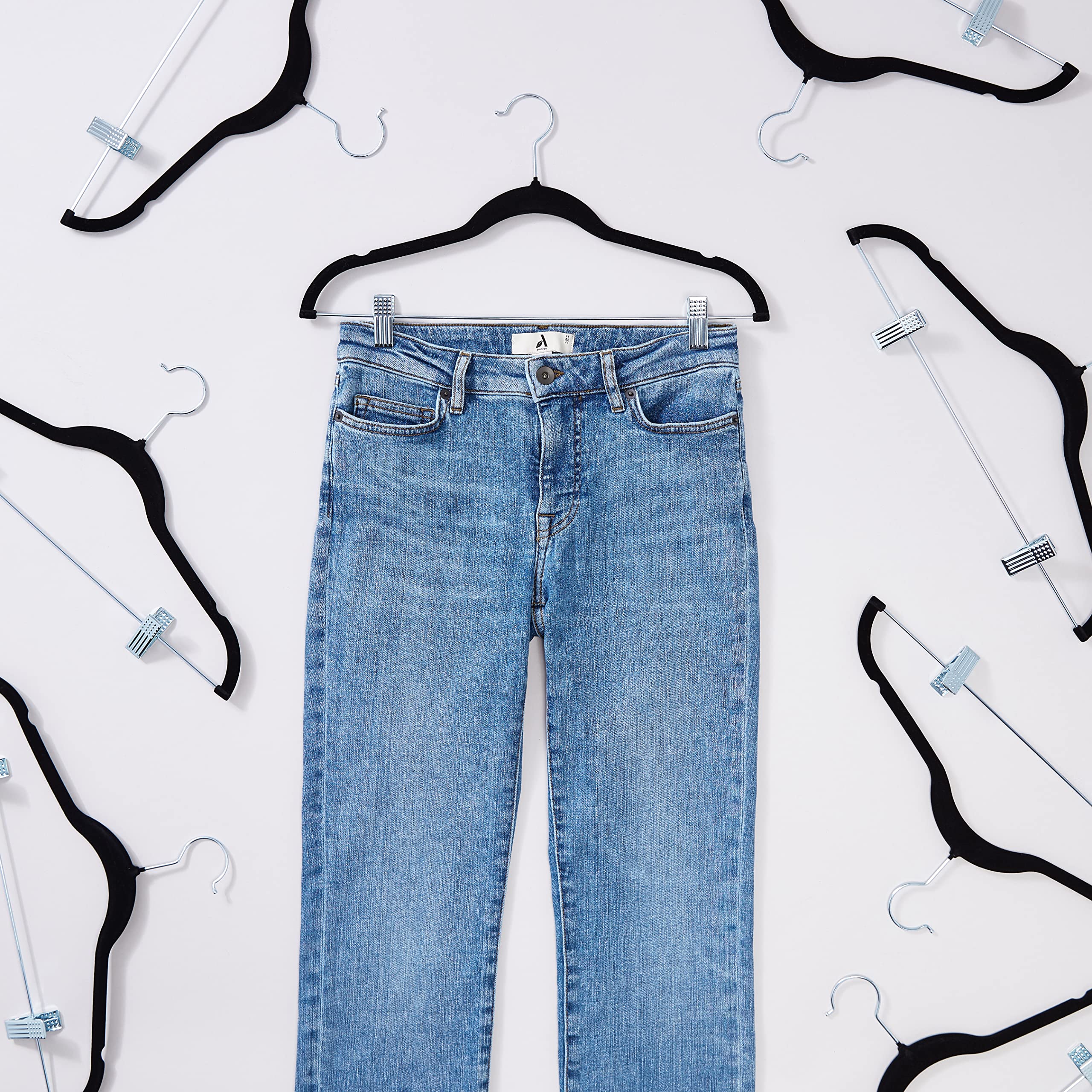 Amazon Basics Velvet, Non-Slip Skirt Clothes Hangers With Clips, Pack Of 24, Black/Silver