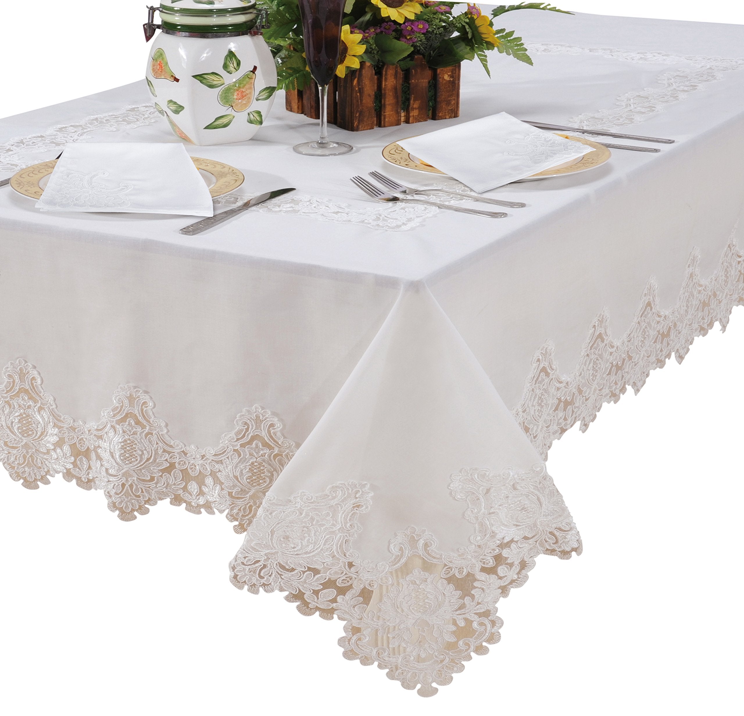 Imperial Embroidered Vintage Lace Design 18 X 18 Napkin- Set of 6 - in White