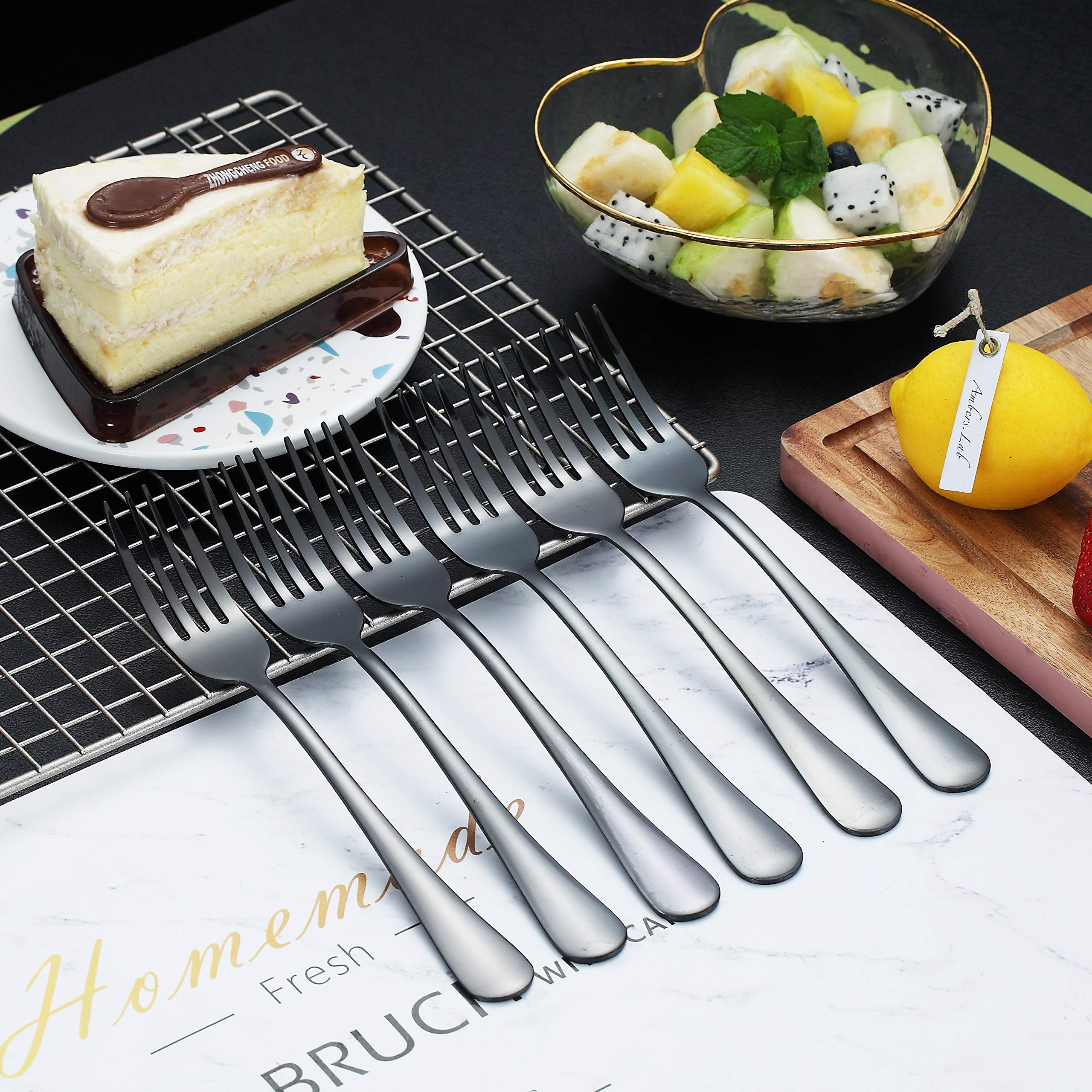Kyraton Black Dinner Fork 6 Pieces  Stainless Steel 8.17 Inch Forks Black Titanium Plating Silverware  Black Forks Set of 6