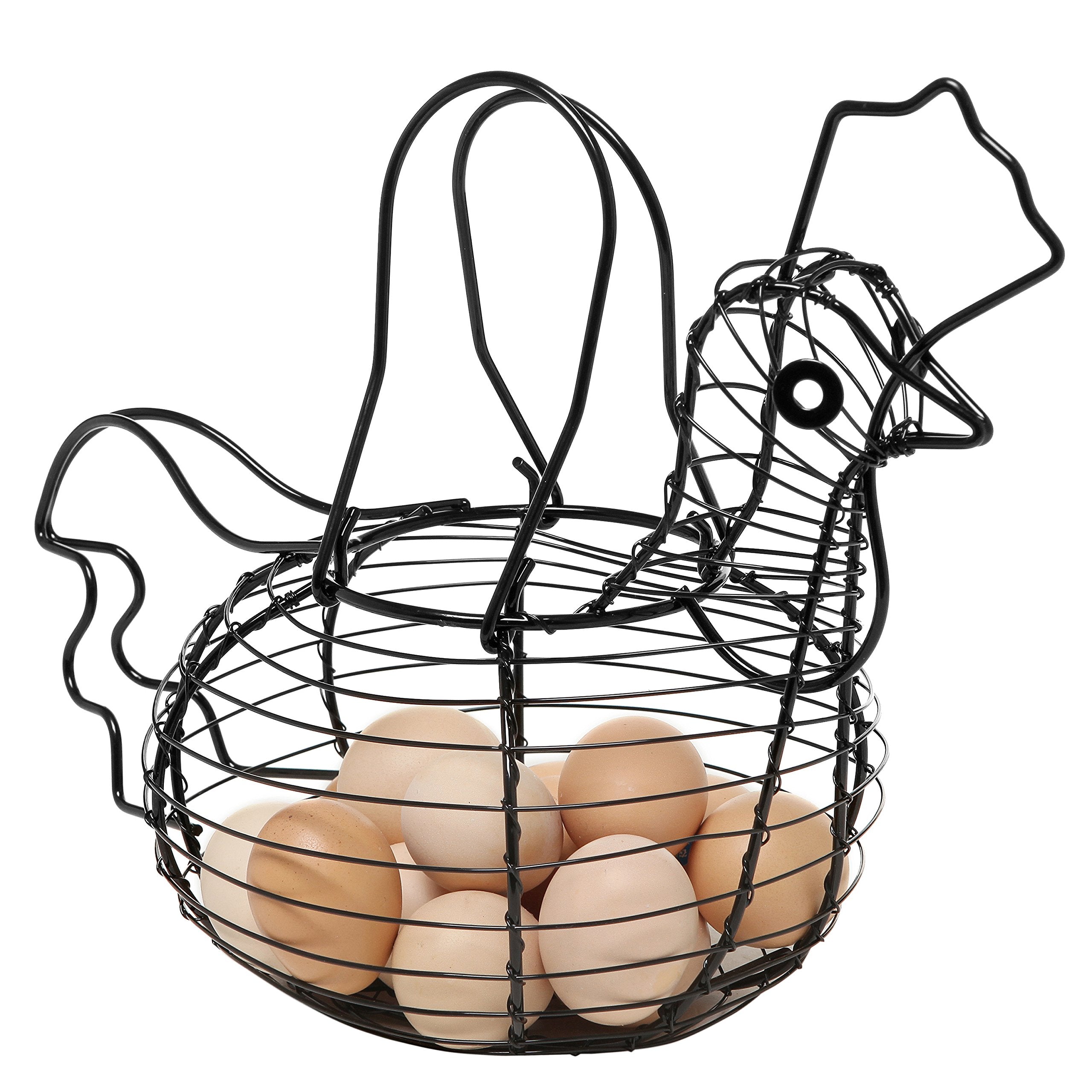 Mygift Black Metal Wire Egg Basket With Chicken Shape Design, Farm Fresh Egg Collecting Basket, Decorative Farmhouse Kitchen Sto