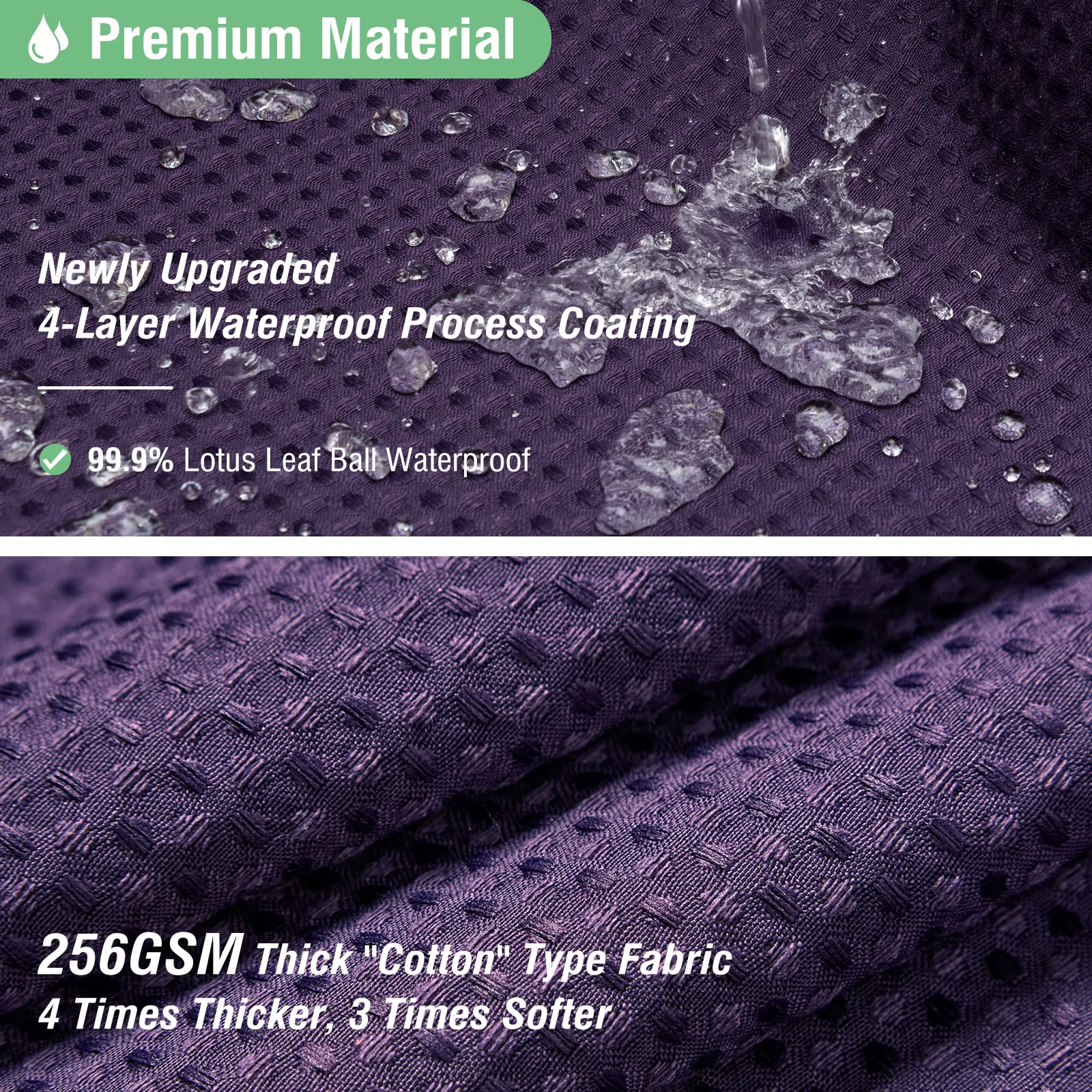 Dynamene Purple Fabric Shower Curtain - Waffle Textured Heavy Duty Cloth Shower Curtains for Bathroom  256GSM Hotel Spa Luxury Weighted Polyester Bath Curtain Set with 12 Plastic Hooks(72Wx72H Purple)
