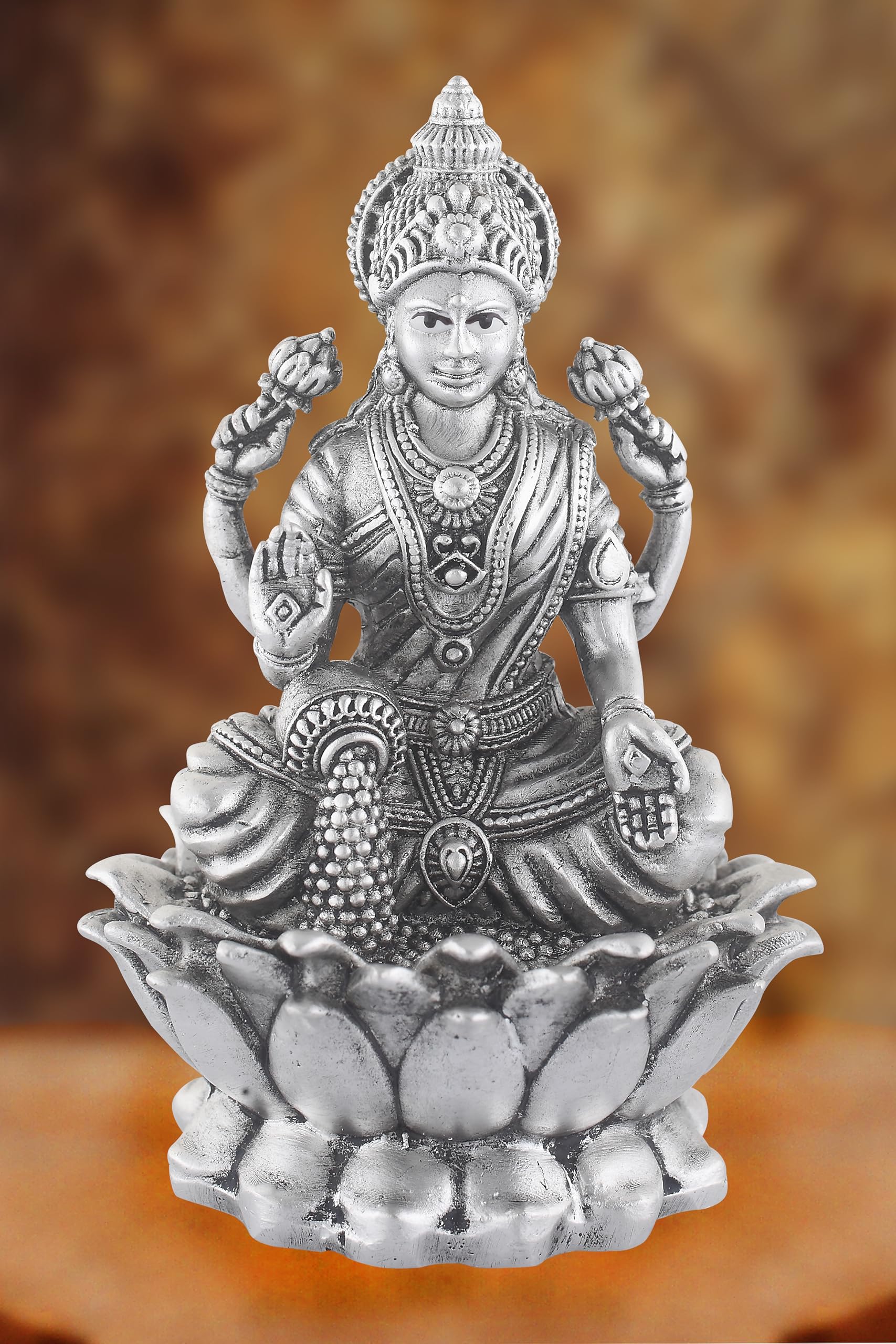 Prd Caratcafe Silver Kamal Laxmi Murti For Car, Home & Office.Pure 925 Solid Chandi Metal Idol Of Maa Lakshmi. Antique Gift Item