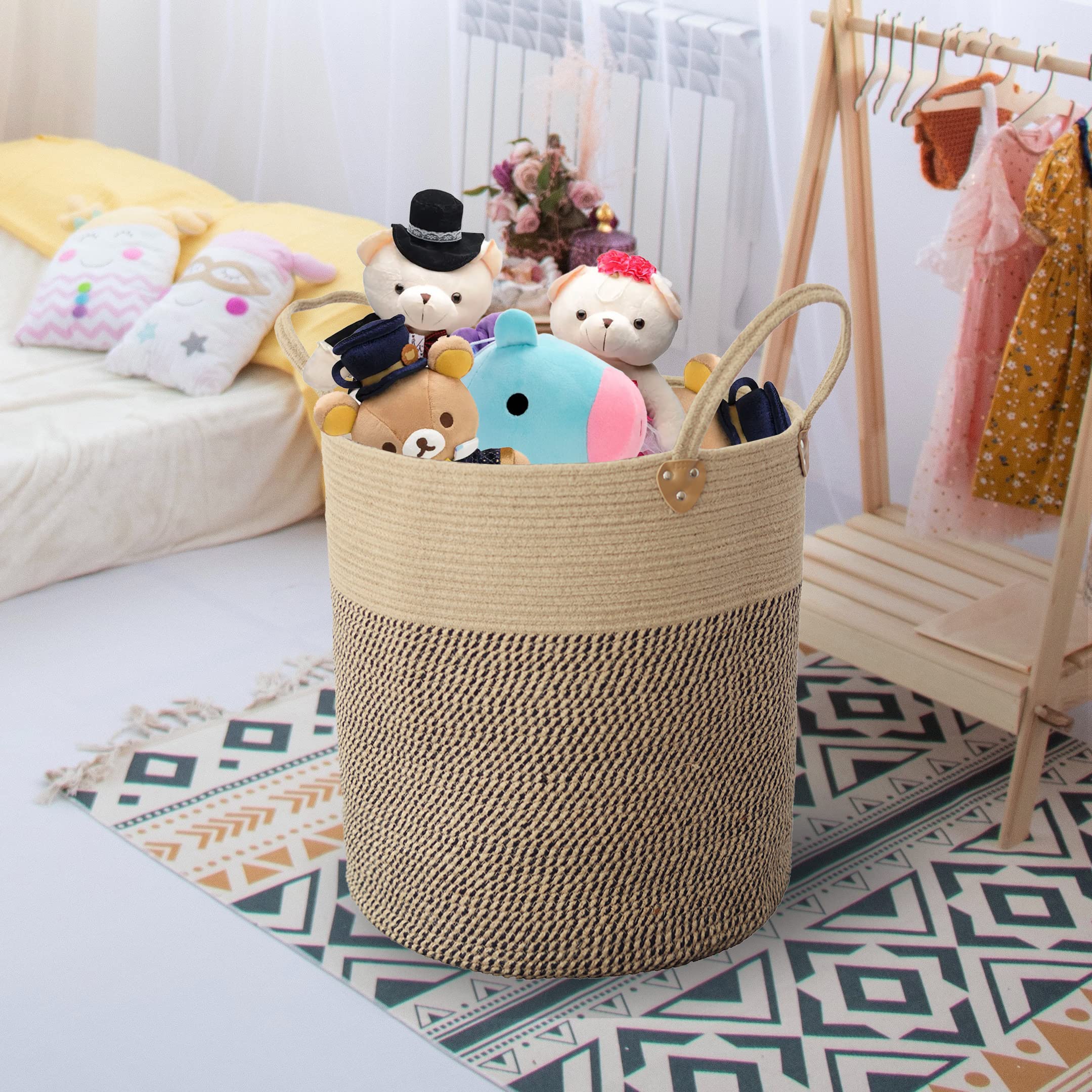 Jute Laundry Hamper Large Woven Rope Storage Basket With Handles 20' Height Tall 83L,Laundry Basket Decorative Basket For Living