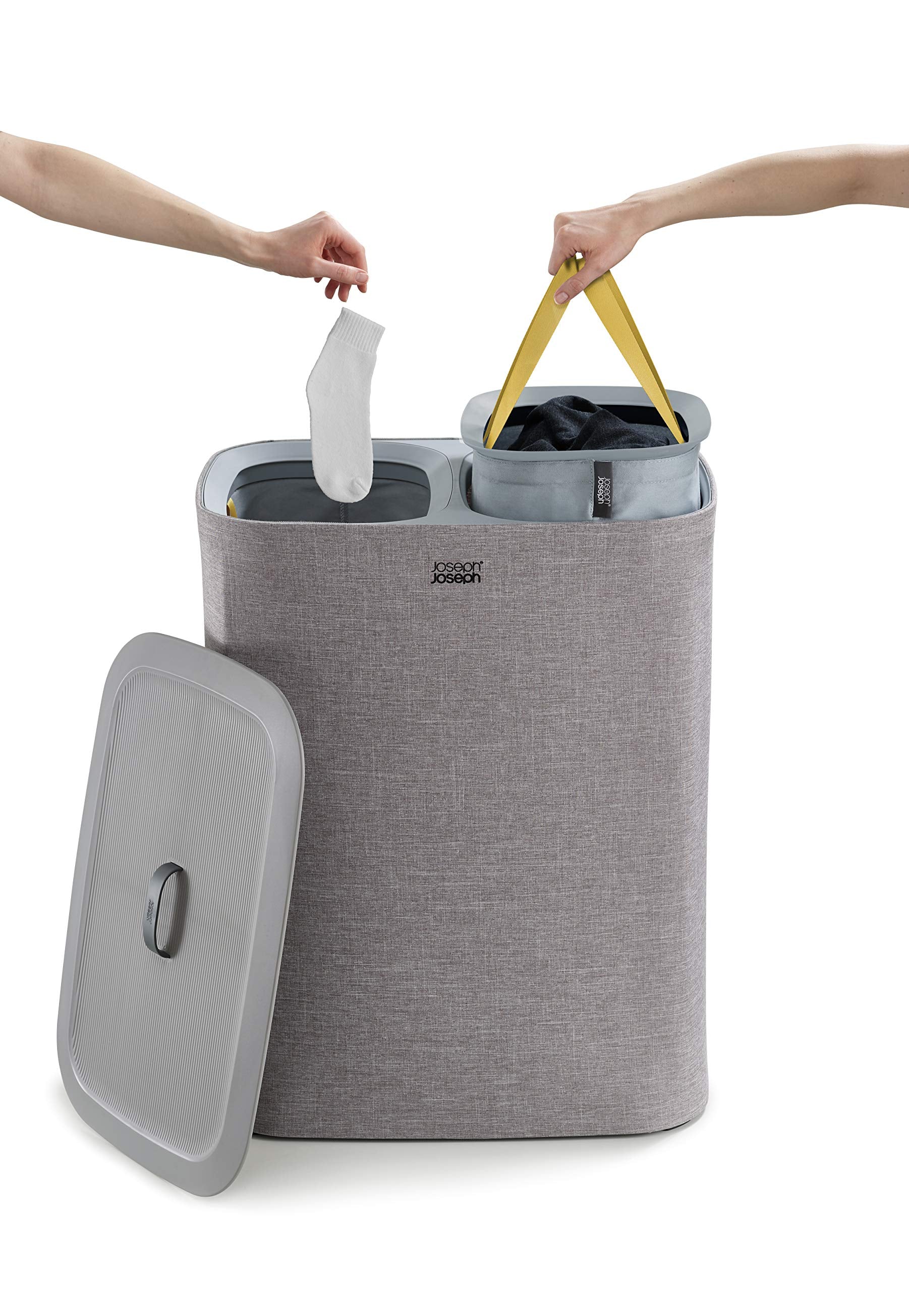 Joseph Joseph Tota 90-liter Laundry Hamper Separation Basket with lid  2 Removable Washing Bags with Handles - grey
