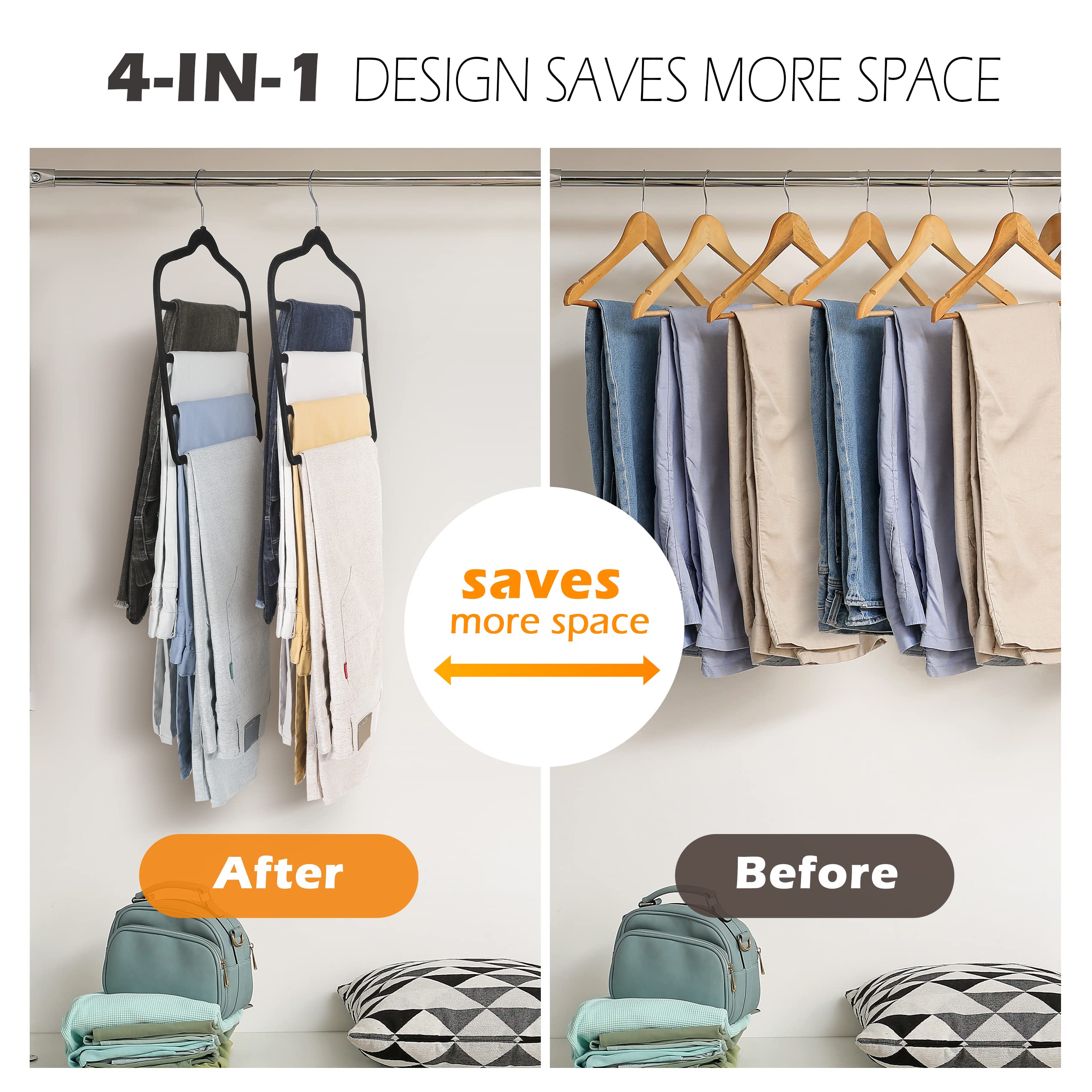 Velvet Pant Clothes Hanger Space Saving Non-Slip Shorts Hanger  Myfolrena Jeans Slack Trousers Hangers Multiple Velvet Hanger Closet Organizer Storage and Organization for Jeans Scarf Tie(Black 3)