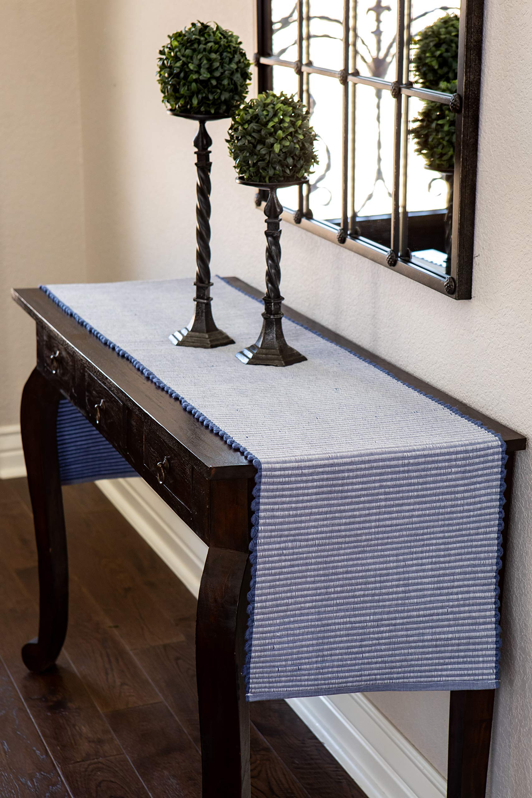 Sticky Toffee Table Runner Cotton Farmhouse Boho 14 in x 72 in  Table D?cor for Kitchen or Dining  Blue Cloth Woven Ribbed Table Runners  Oeko-Tex Cotton