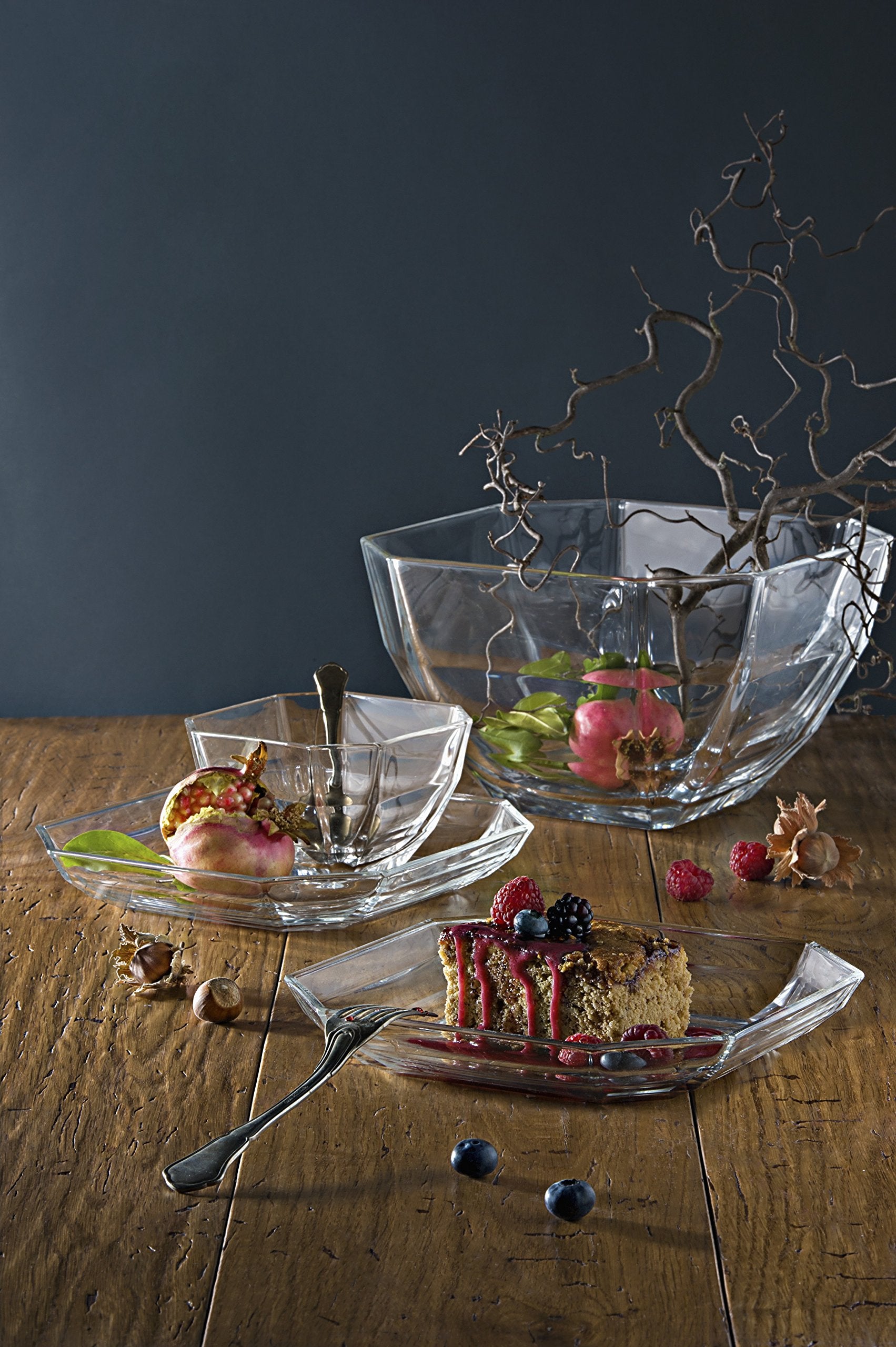 Barski - European Glass - Set Of 6 - Dinner - Octagon Plates - Each Plate Is 10.5'' Diameter - Made In Europe