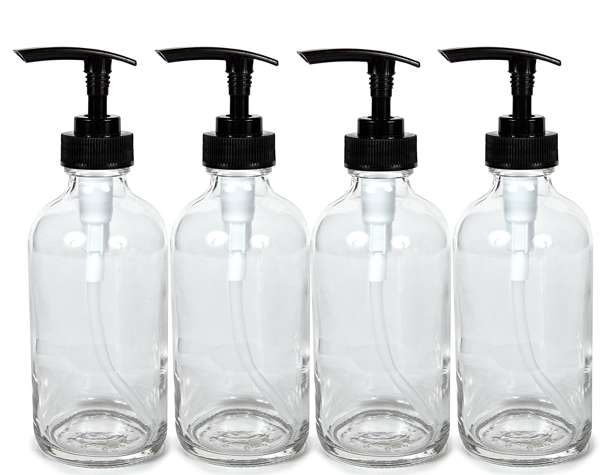 Vivaplex, 4, Large, 8 Oz, Empty, Clear Glass Bottles With Black Lotion Pumps