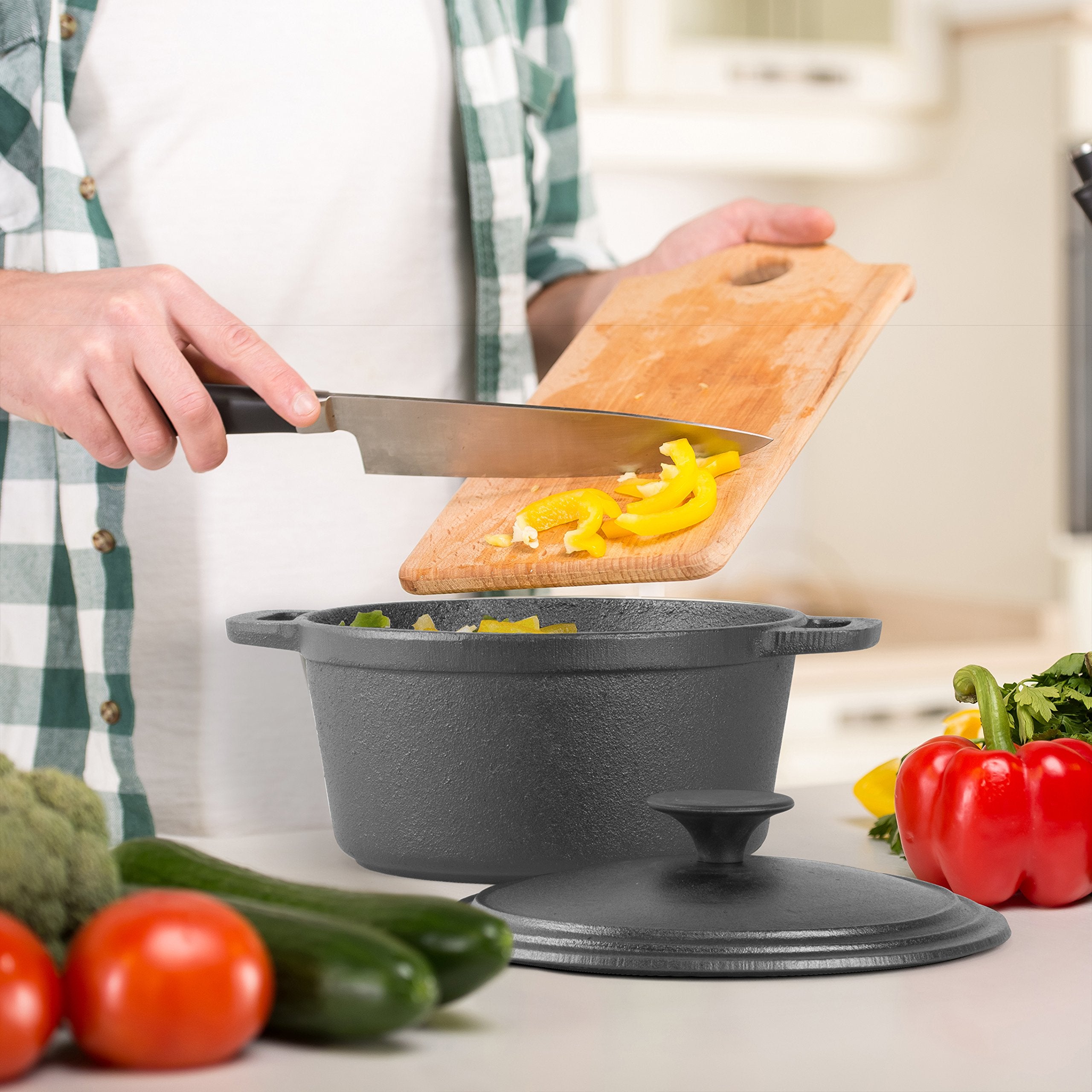 Commercial Chef 3.4 Quart Cast Iron Dutch Oven With Dome Lid And Handles