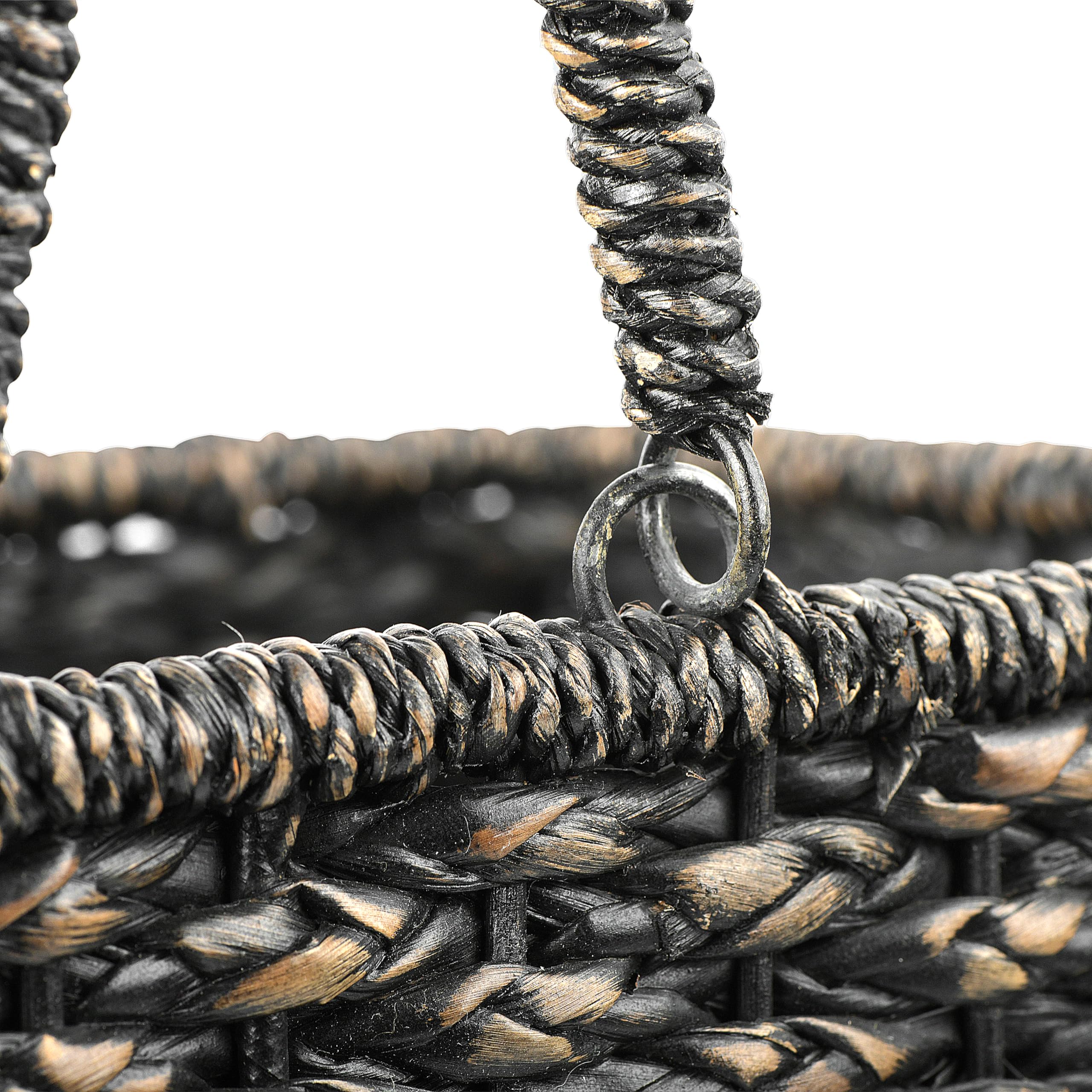 Creative Co-Op Woven Bankuan Rope Stair Basket With Handles, Black