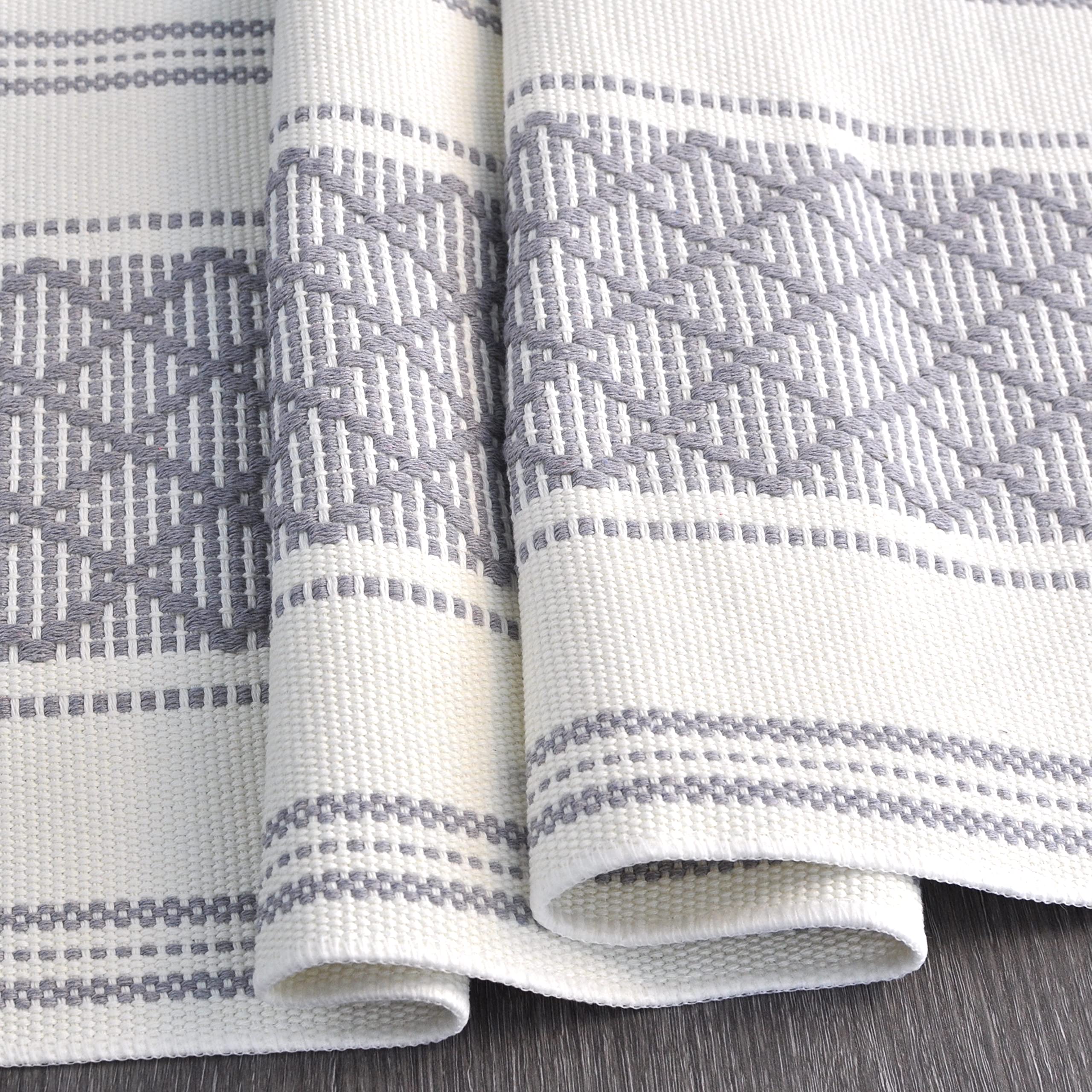 Oveesha Boho Table Runner With Tassel 14 X 72 Inches, Grey & Cream, Woven Washable Dresser Scarf And Topper For Bedroom, Farmhou