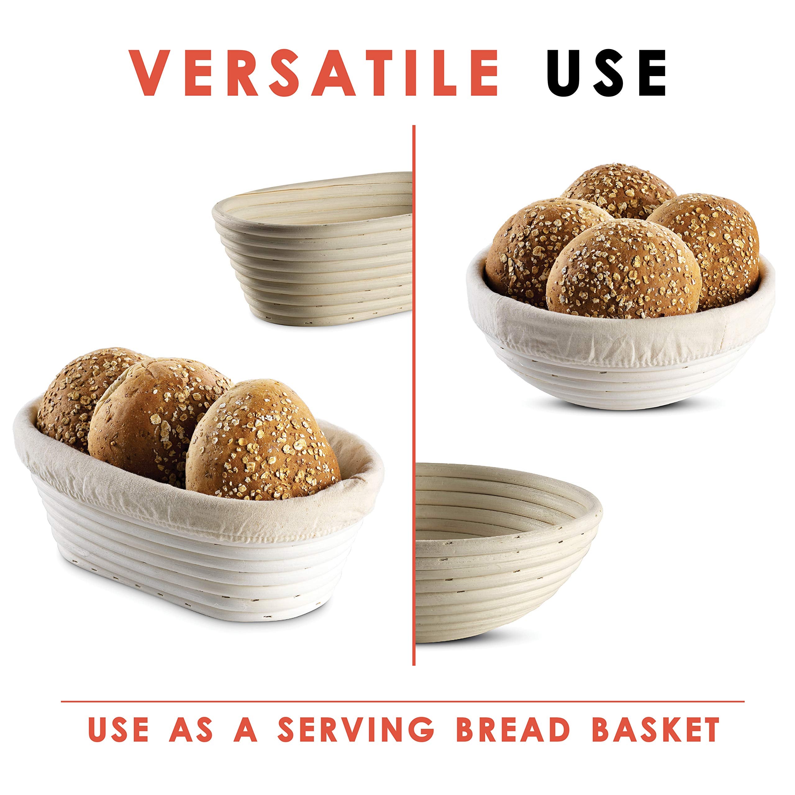 Bread Banneton Proofing Basket [Set Of 2]Oval 10X6    Inch Bread Proofing Baskets For Sourdough With Liner, Sourdough Rising Bas