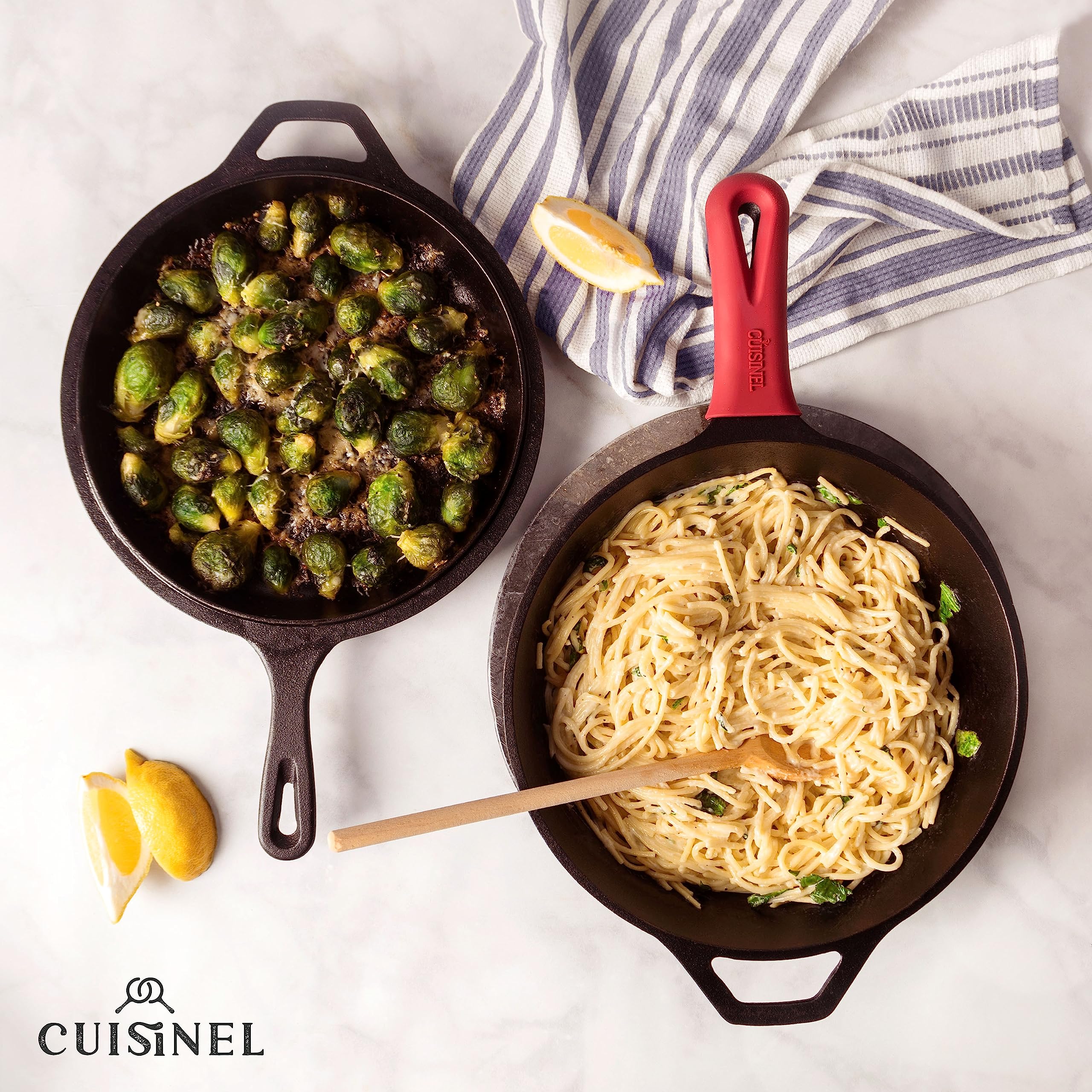 Cuisinel Cast Iron Skillet + Lid - 2-In-1 Multi Cooker - Deep Pot + Frying Pan - 3-Qt Dutch Oven - Pre-Seasoned Oven Cookware -