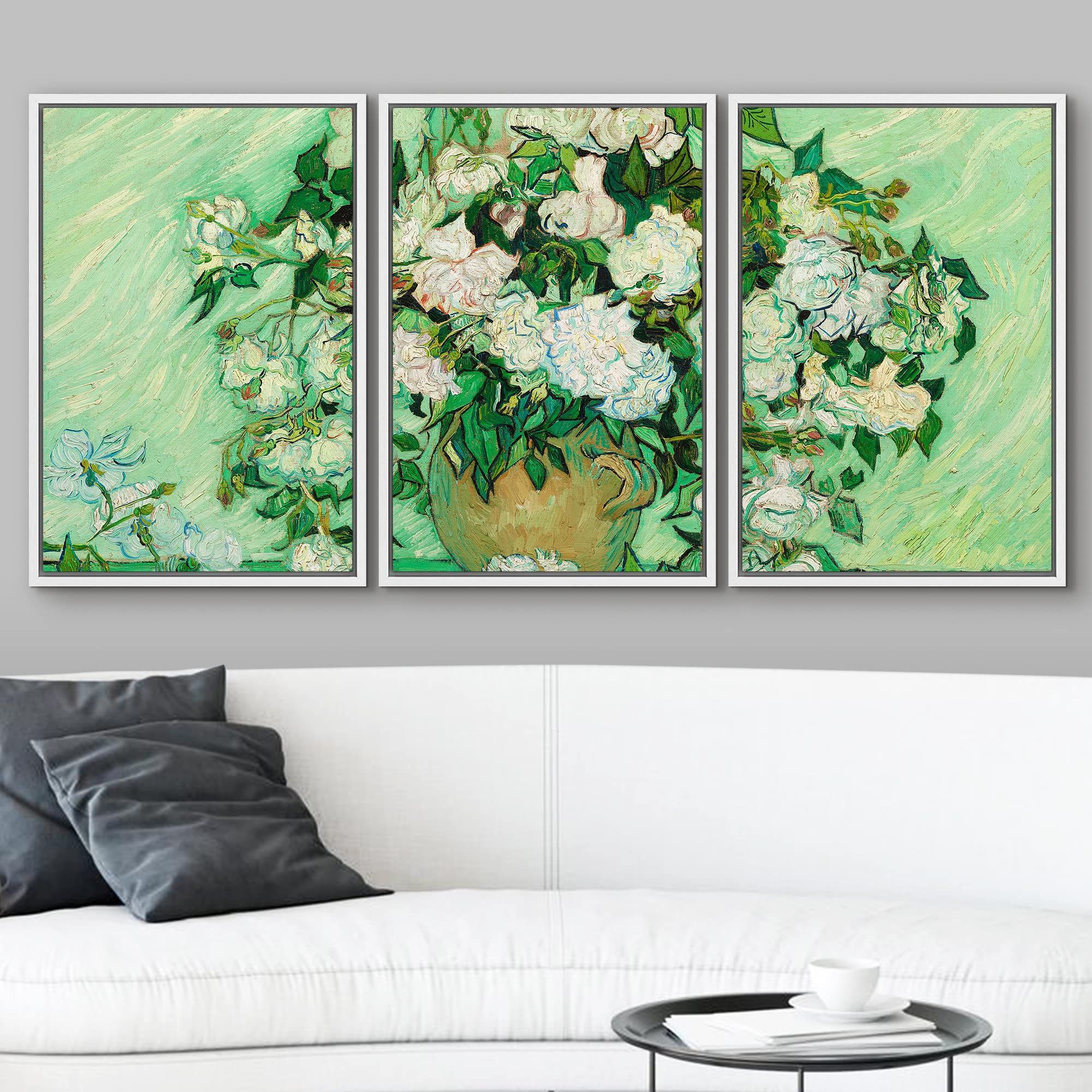 Wall26 Framed Canvas Print Wall Art Set White Rose Flowers Vincent Van Gogh Classical Illustrations Fine Art Decorative Historic