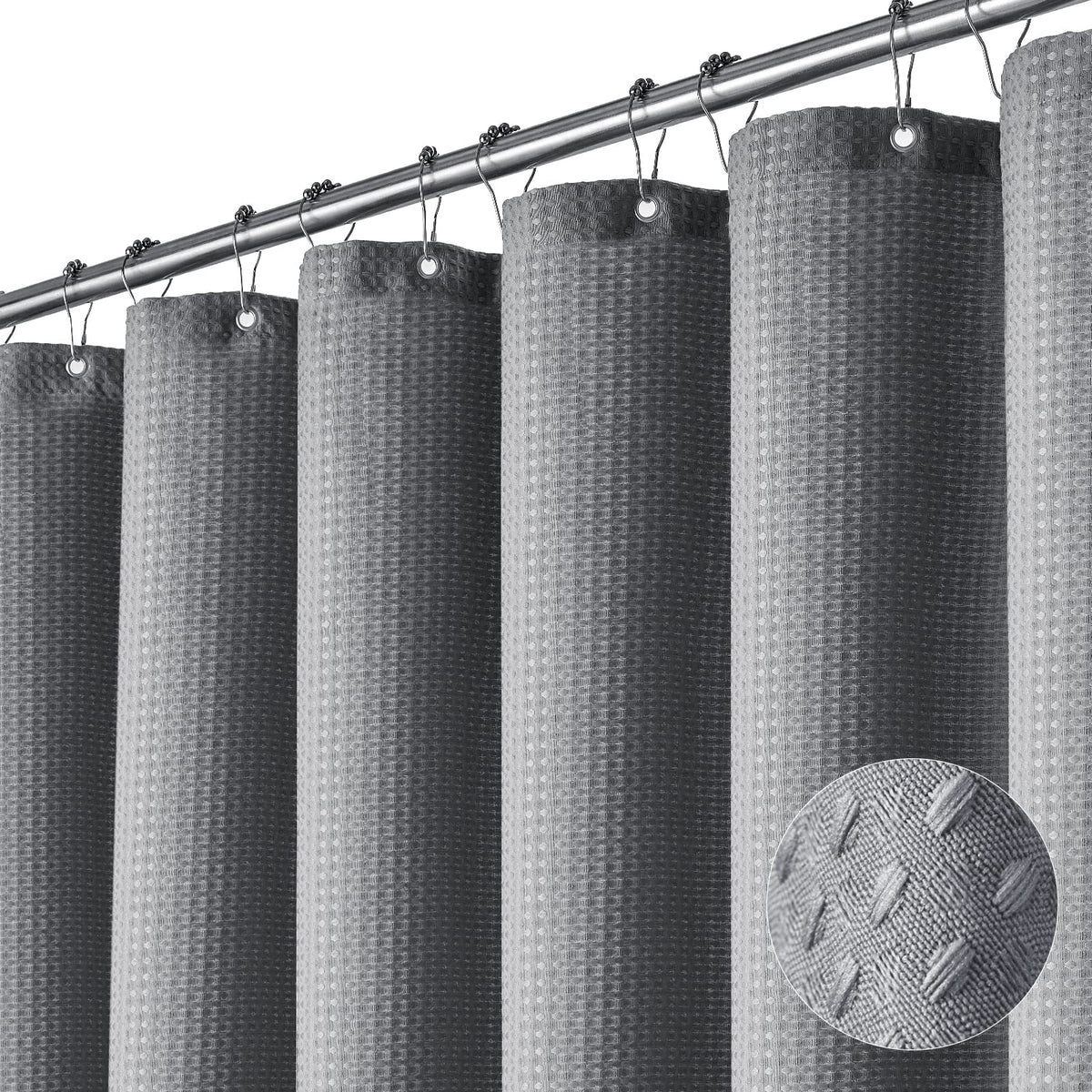 Dynamene Extra Long Shower Curtain,84 Inch Long Grey Waffle Weave Heavy Duty Fabric Bathroom Shower Curtain, Neutral Weighted Ho
