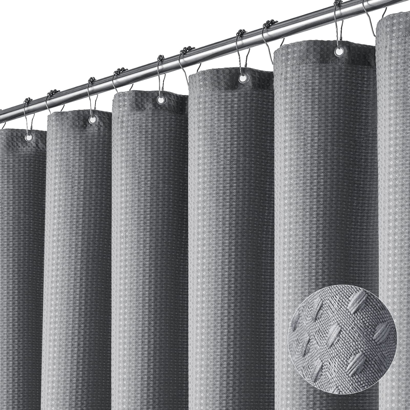 Dynamene Stall Fabric Shower Curtain - 36X72 Waffle Weave Heavy Duty Cloth Shower Curtains For Bathroom, Neutral Weighted Hotel