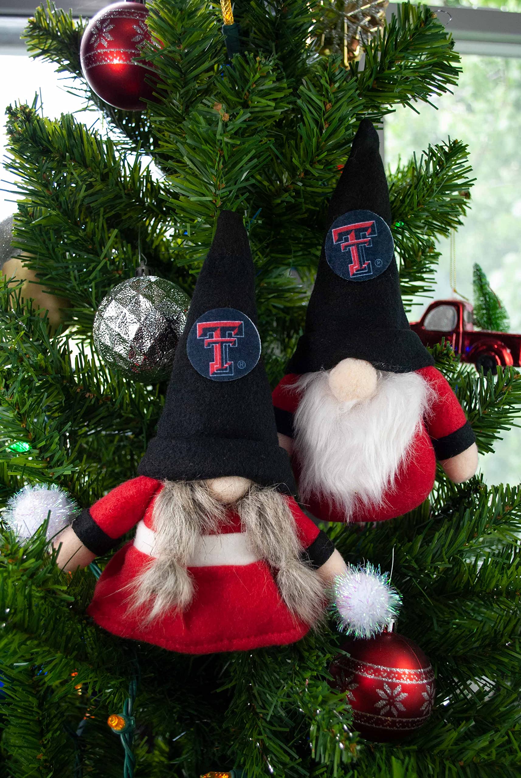 Texas Tech Raiders Set of 2 Plush Gnome Christmas Tree Ornaments by Hannas Handiworks - Fan/Cheerleader Holiday/Dorm Decoration
