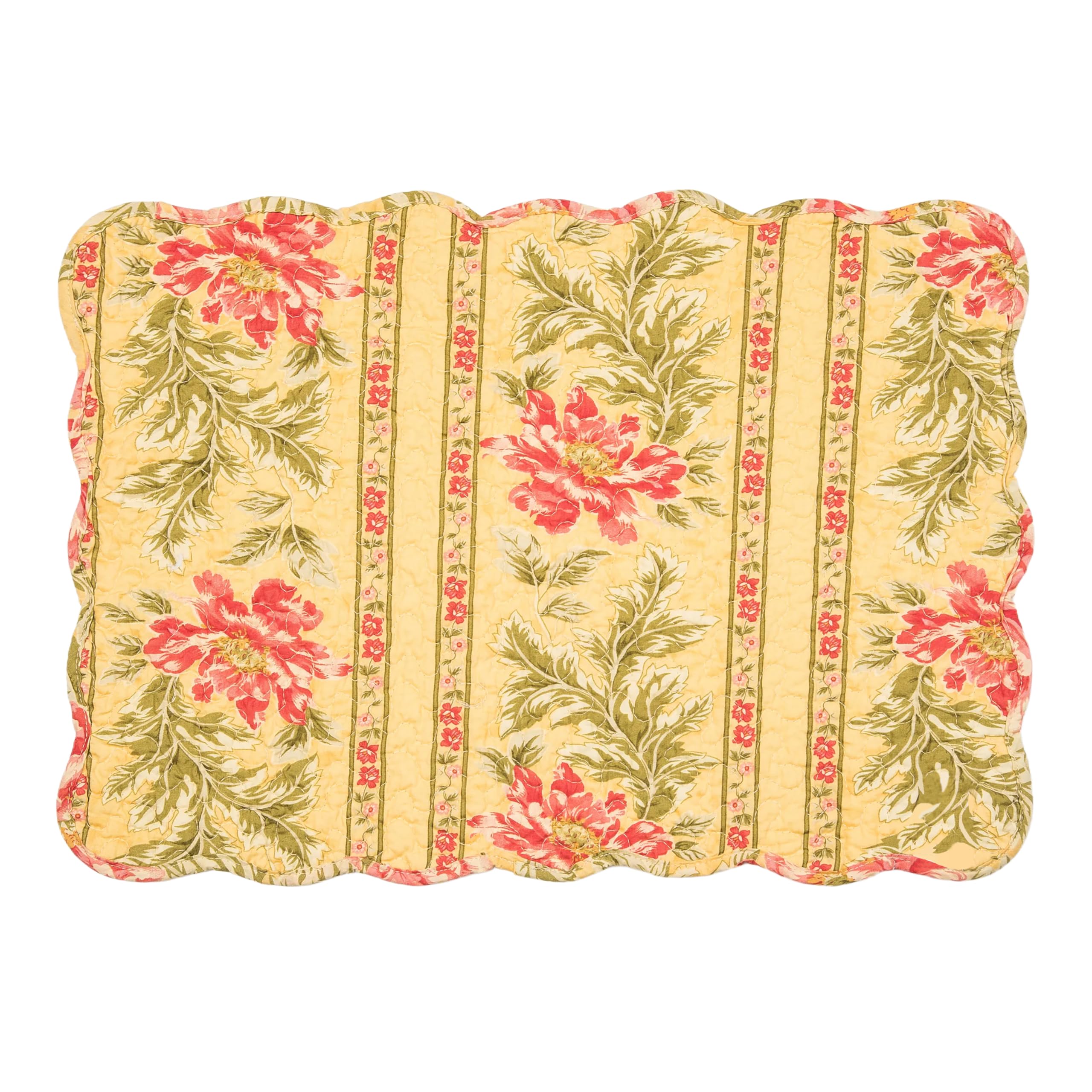 C&F Home 13 x 19 Freya Reversible Scalloped Quilted Vintage Floral Flower Themed Dining Tabletop Placemats Set of 6 All Seasons