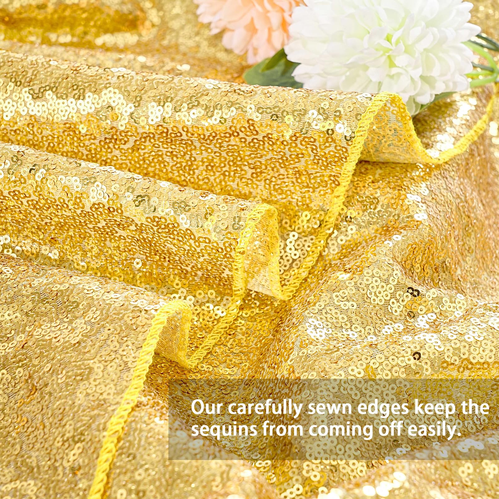 Queendream Sequin Tablecloth - Gold Tablecloth 50X80 Inch Glitter Table Cloth Sequin Party Fabric For Birthday Birdal Baby Showe