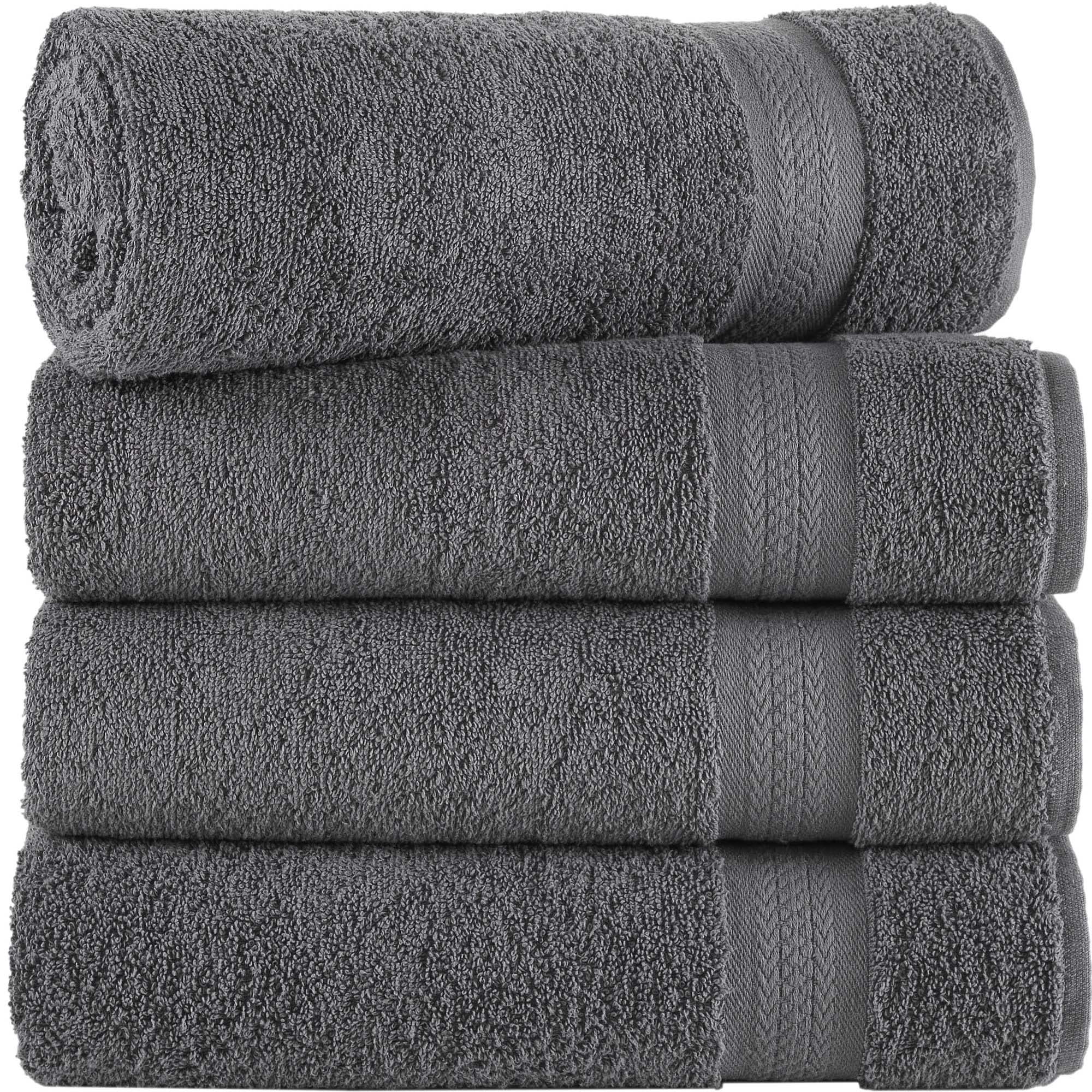 Regal Ruby 4 Pack Grey Bath Towels Quick-Dry High Absorbent 100% Turkish Cotton Towel For Bathroom, Guests, Pool, Gym, Camp, Tra