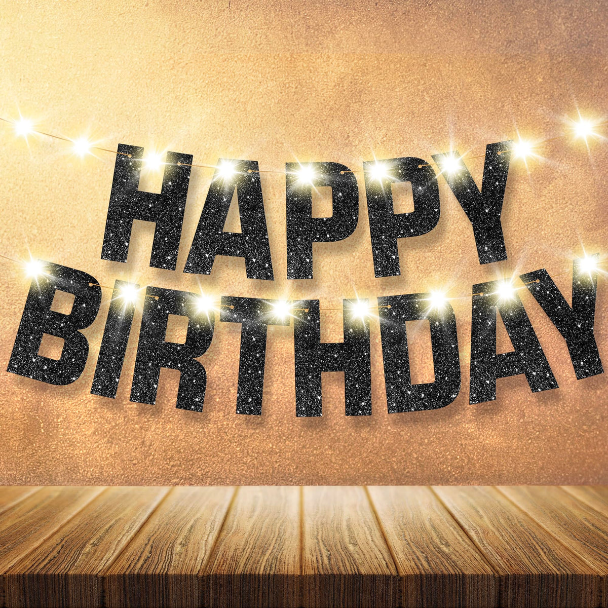 Katchon, Glitter Black Happy Birthday Banner Light Up - Prestrung, 10 Feet | Black Happy Birthday Led Sign, Happy Birthday Banne
