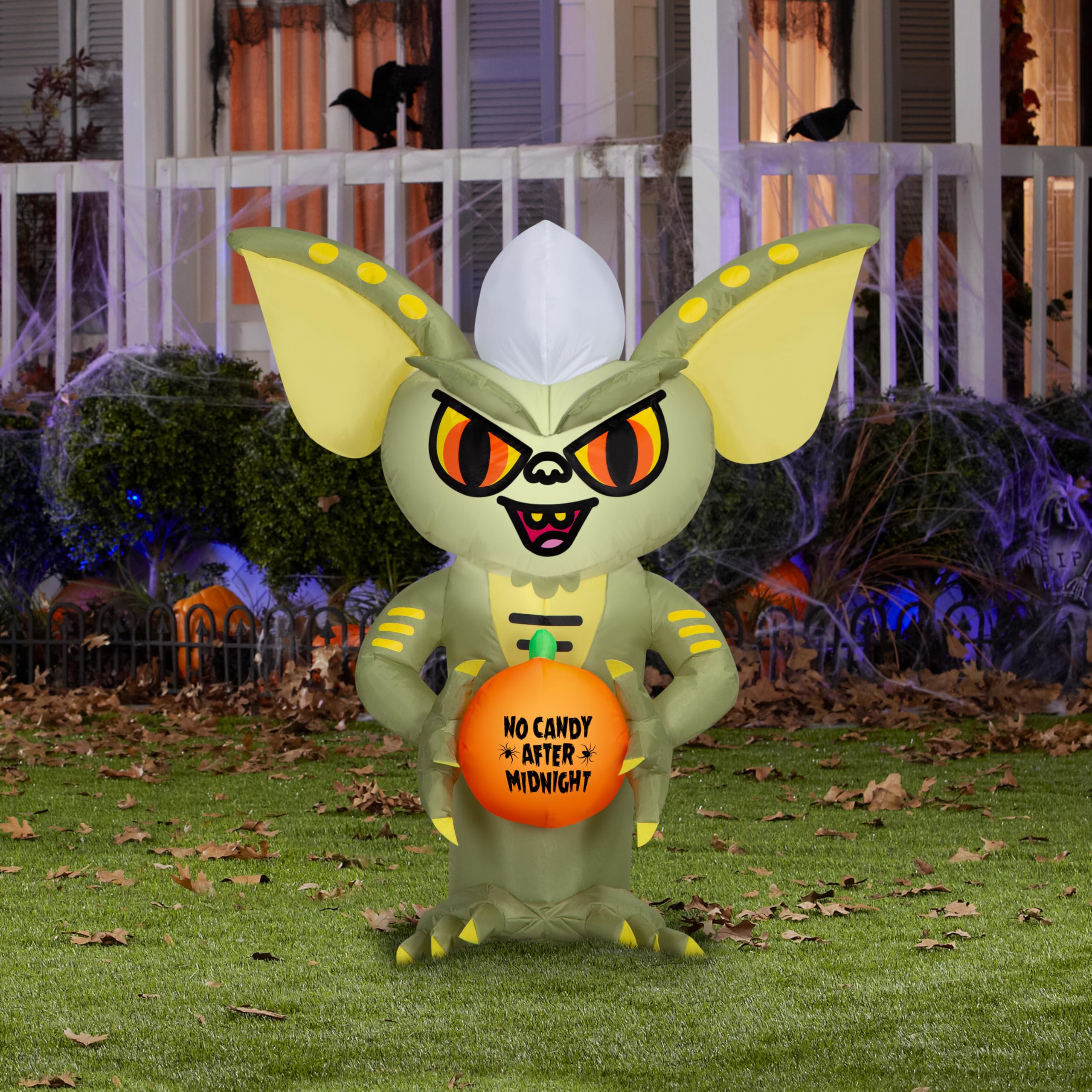 Gemmy Airblown Inflatable Stylized Stripe w/No Candy After Midnight JOL WB, 3.5 ft Tall, Multicolored