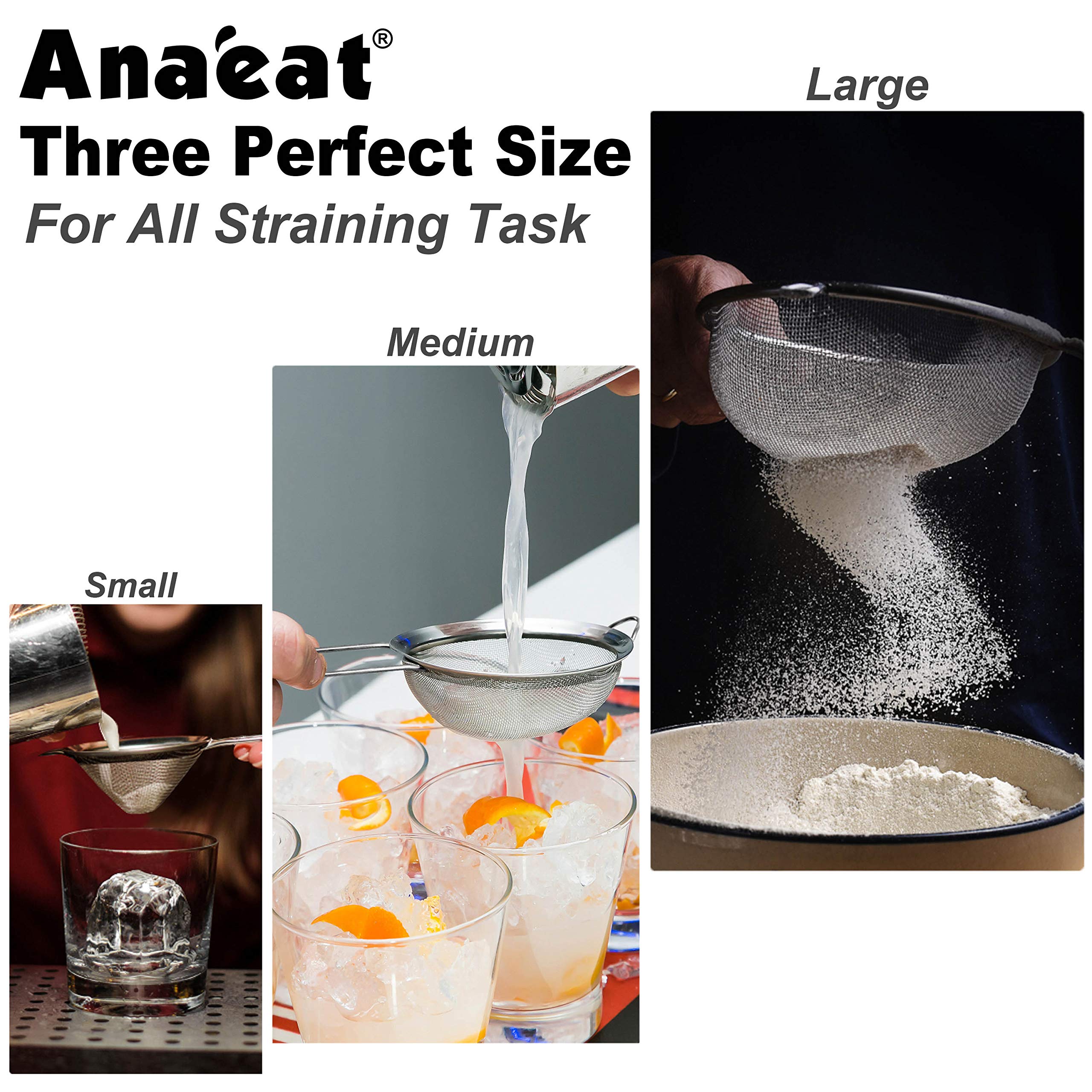 Anaeat Fine Mesh Strainers - Premium Stainless Steel Colander Sieve Sifters, With Durable Mesh And Sturdy Handle, Excellent For