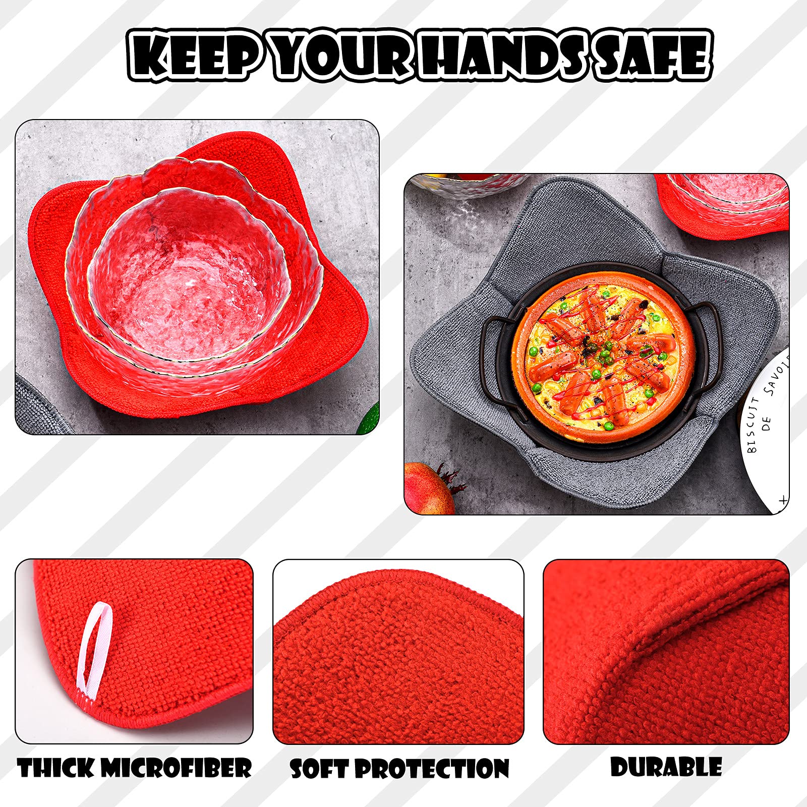 Patelai 6 Pieces 2 Sizes Microwave Bowl Holders Sponge And Microfiber Small Bowls Cozy Large Bowl Holder For Hot Food Soup Warme