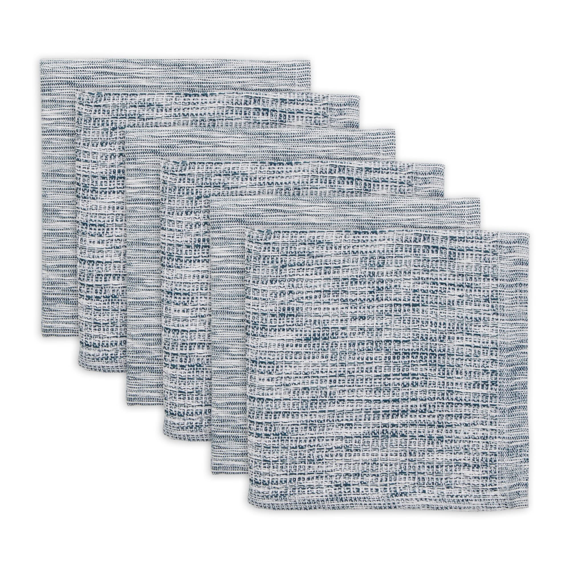 TEAL GREEN/OFF-WHITE ASST RECYCLED COTTON DISHCLOTH SET/6
