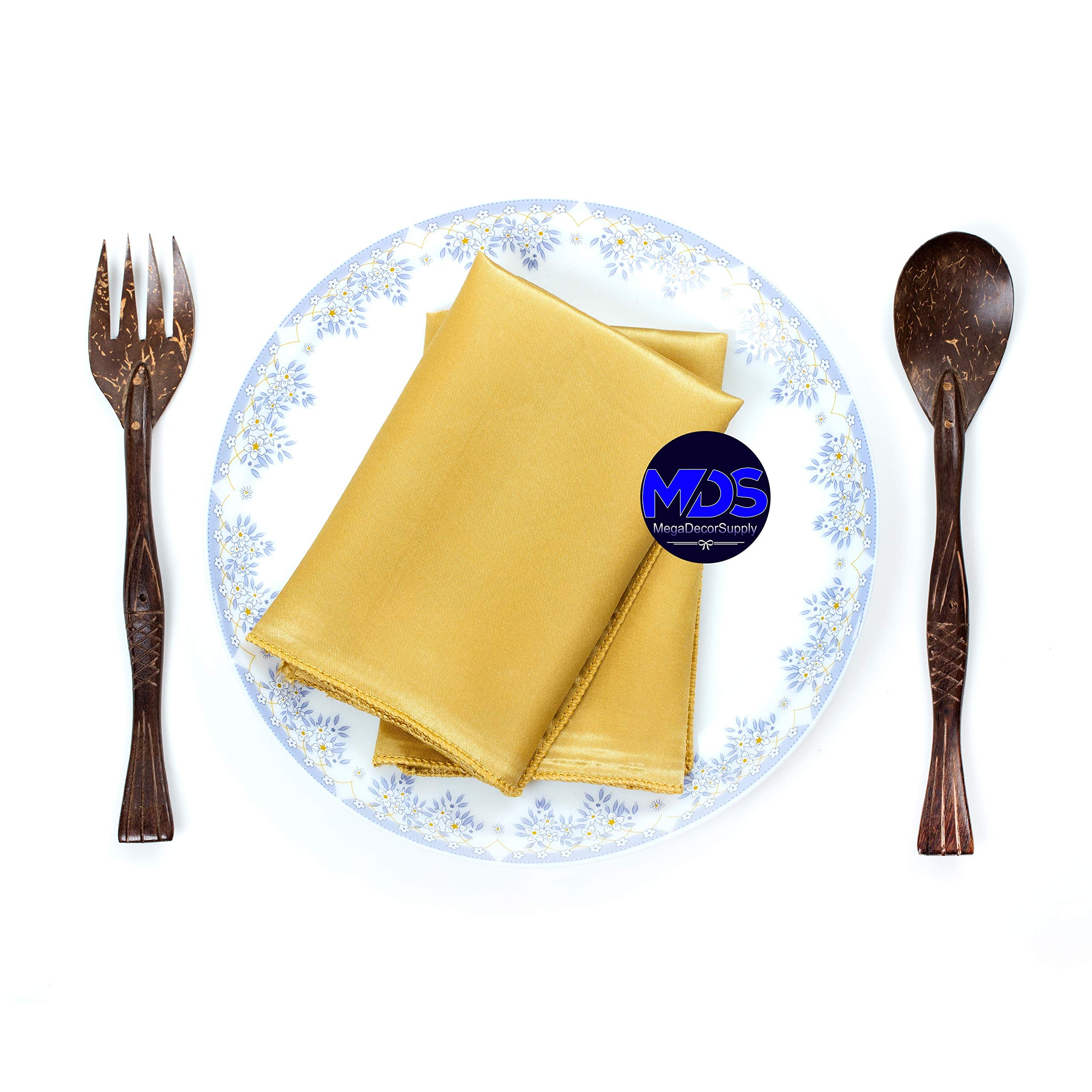 Mds Pack Of 25 Wedding Satin 12''X 12'' Square Dinner Napkin Or Handkerchief For Wedding Banquet Decoration - Gold