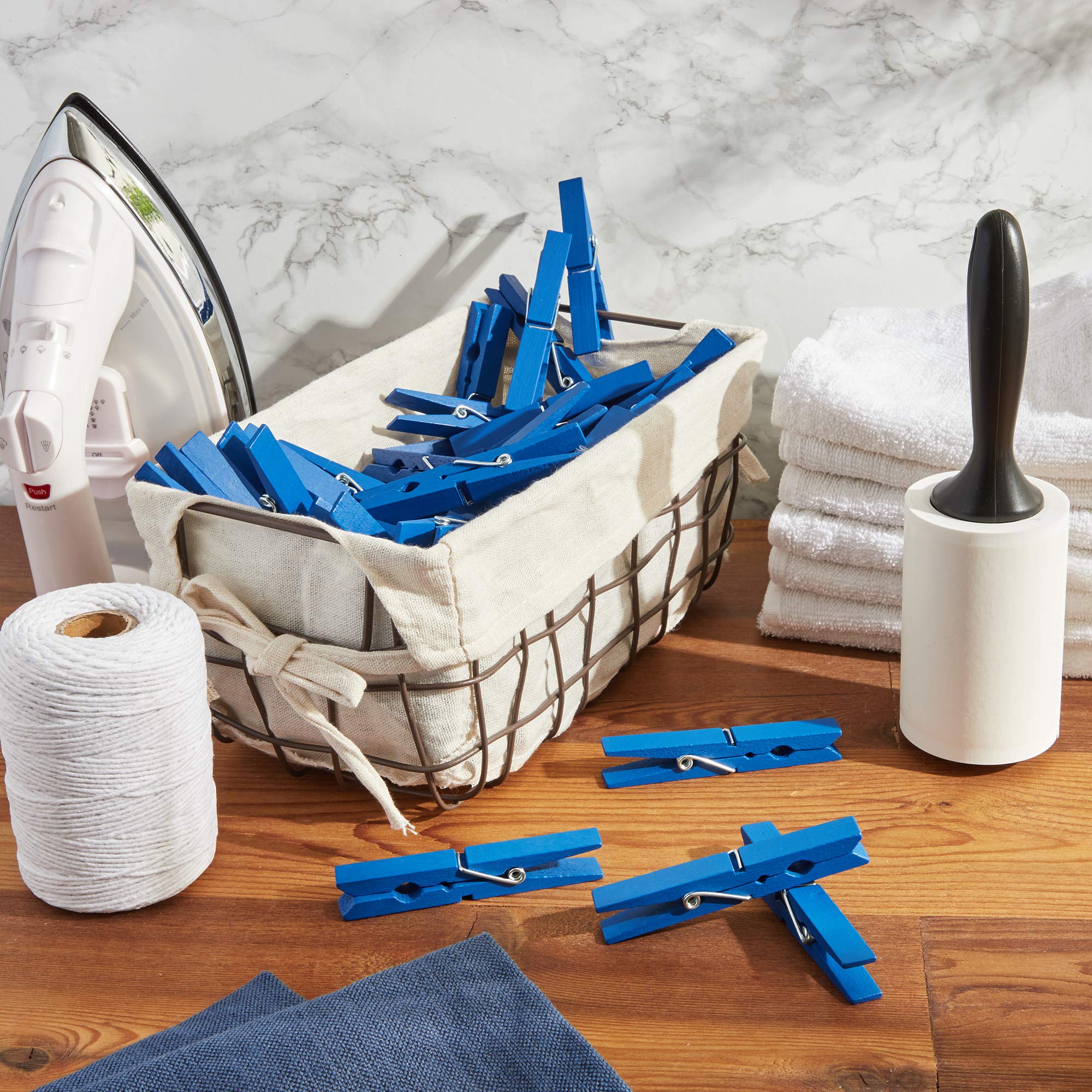 Juvale Wooden Clothespins for Baby Shower and Hanging (4-inch  Blue  100-Pack)