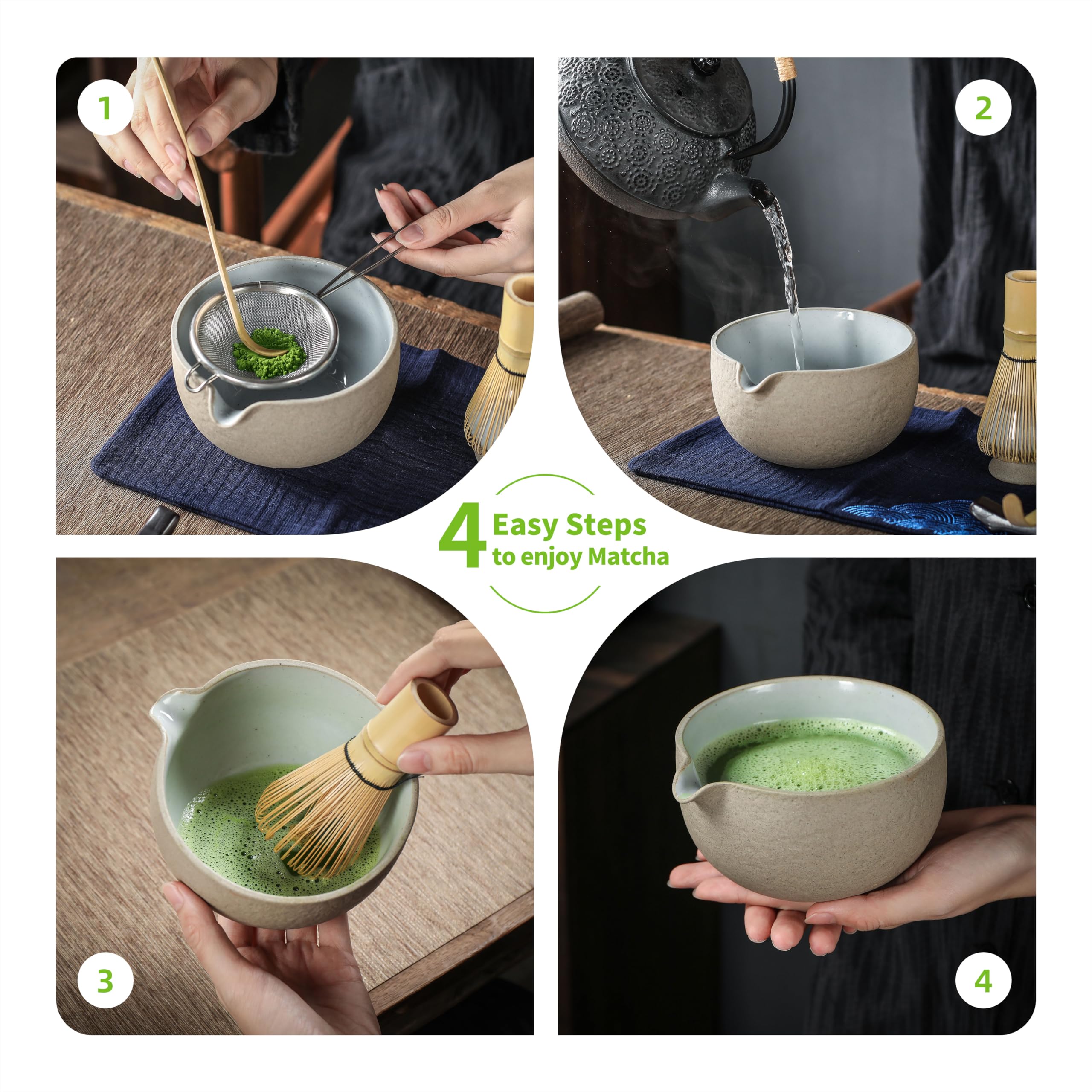 Teanagoo Japanese Tea Set (7 Pieces), Matcha Whisk Set, Matcha Bowl With Pourer, Bamboo Matcha Whisk (Chasen), Shovel (Chashaku)